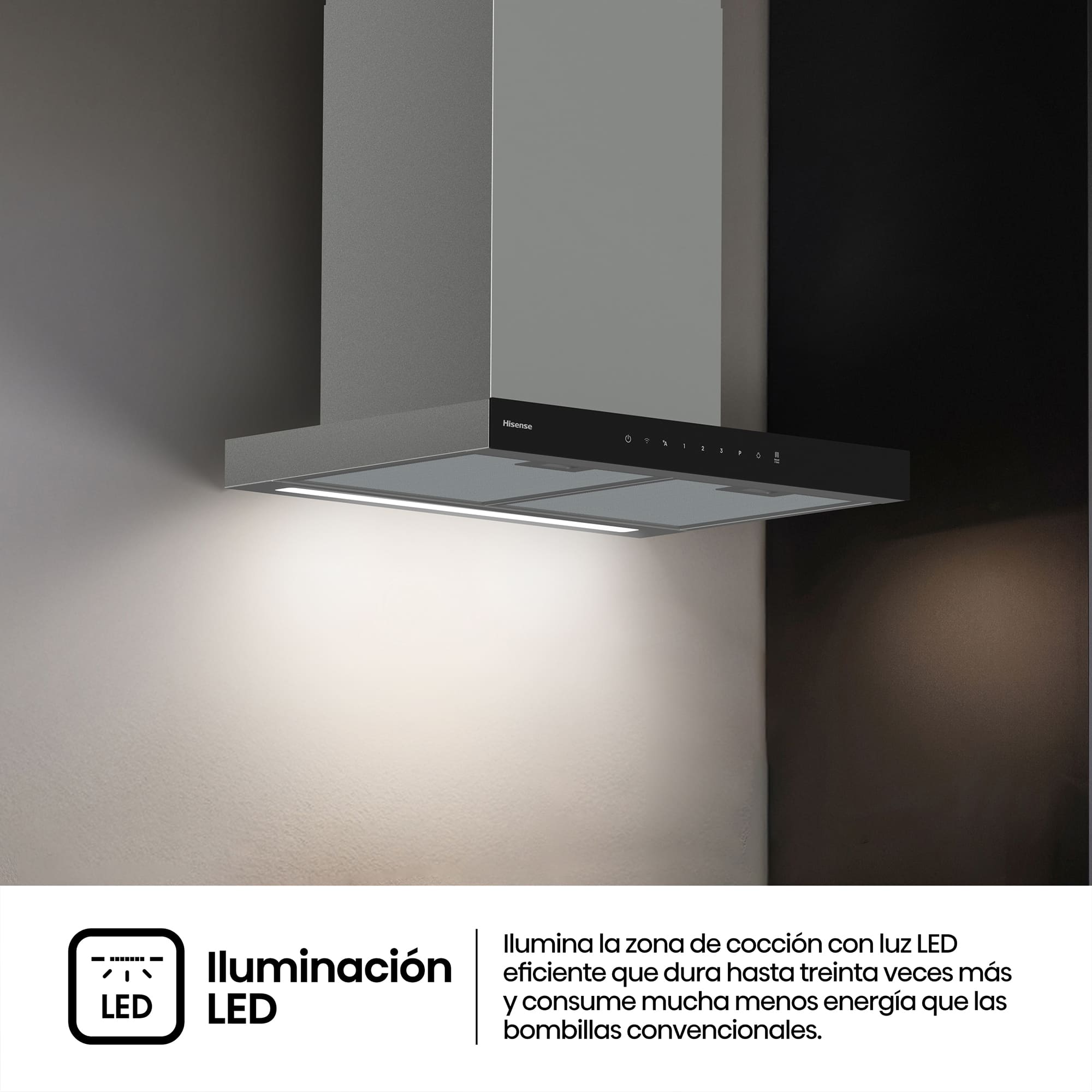 Hisense - CH6T6226XGB – Campana T Invertida 60Cm, Clase A+, Capacidad 446M³/H, Color Inox