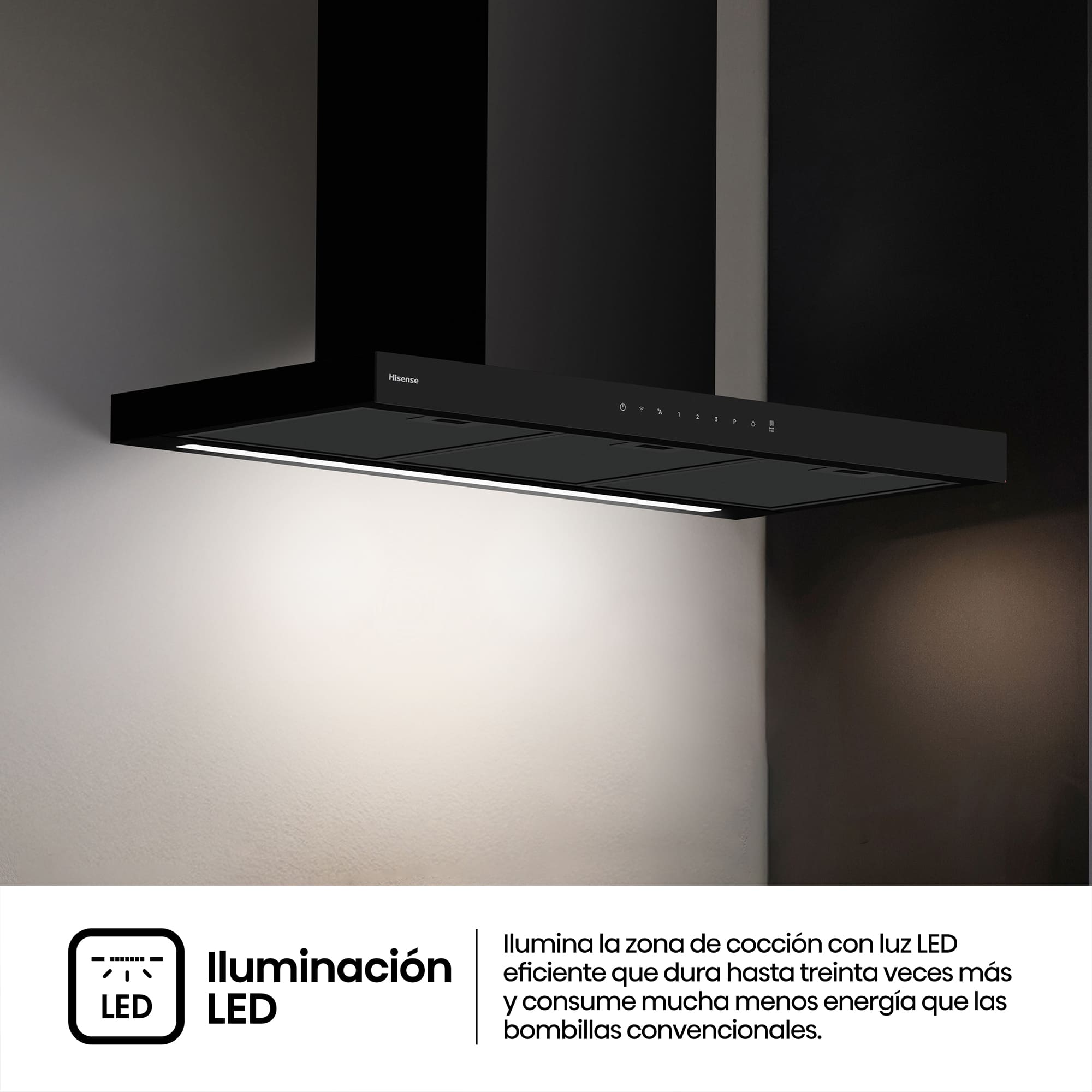 Hisense - CH9T6226B – Campana T Invertida 90Cm, Clase A+, Capacidad 446M³/H, Color Negro