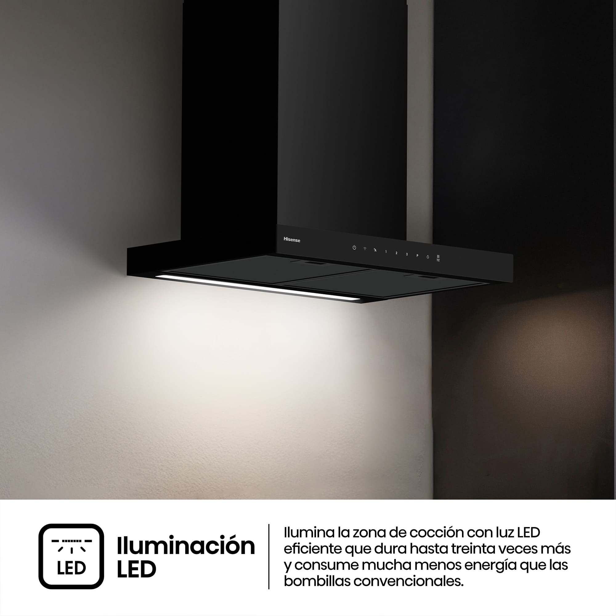 Hisense - CH6T6226B – Campana T Invertida 60Cm, Clase A+, Capacidad 446M³/H, Color Negro