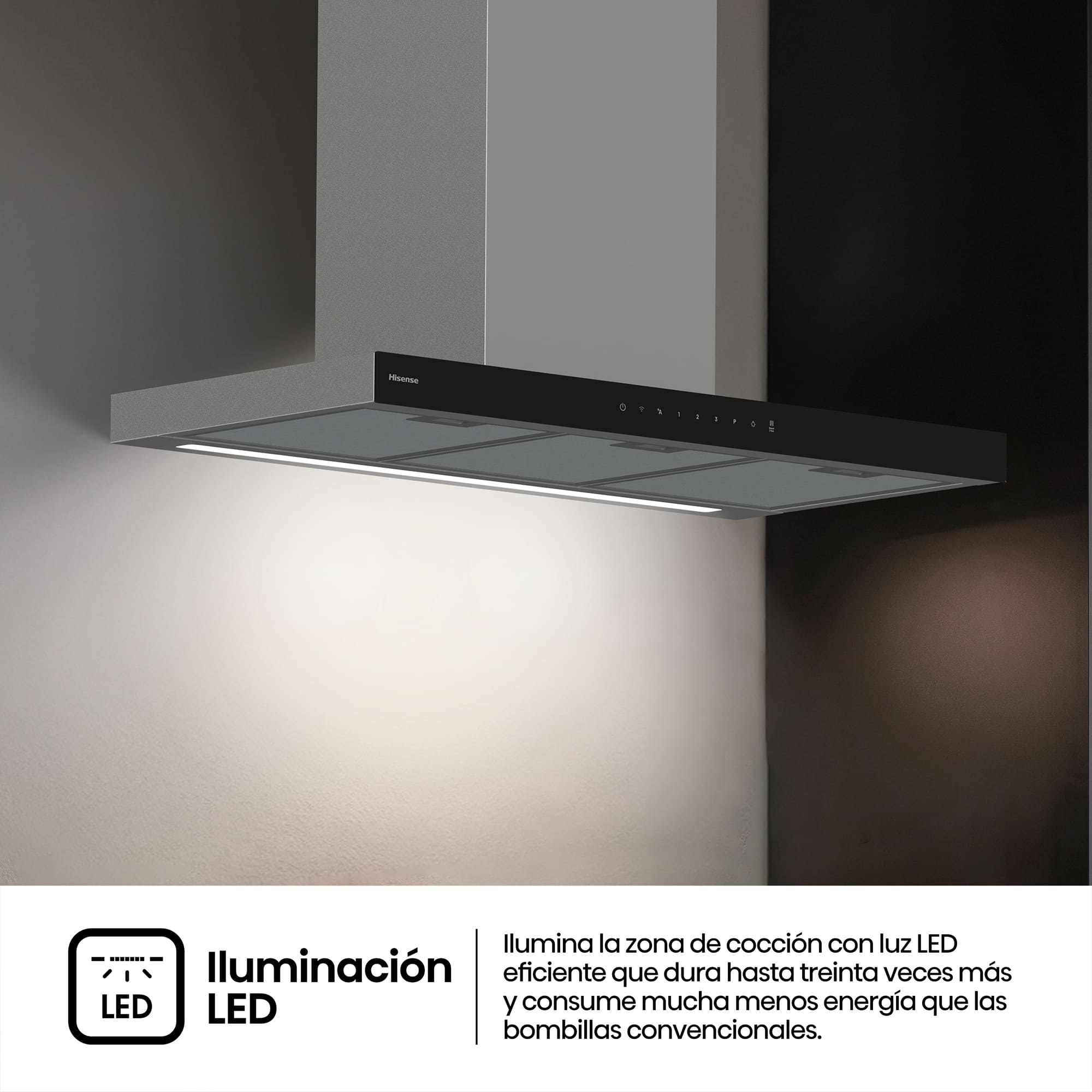 Hisense - CH9T6226XGB – Campana T Invertida 90Cm, Clase A+, Capacidad 446M³/H, Color Inox