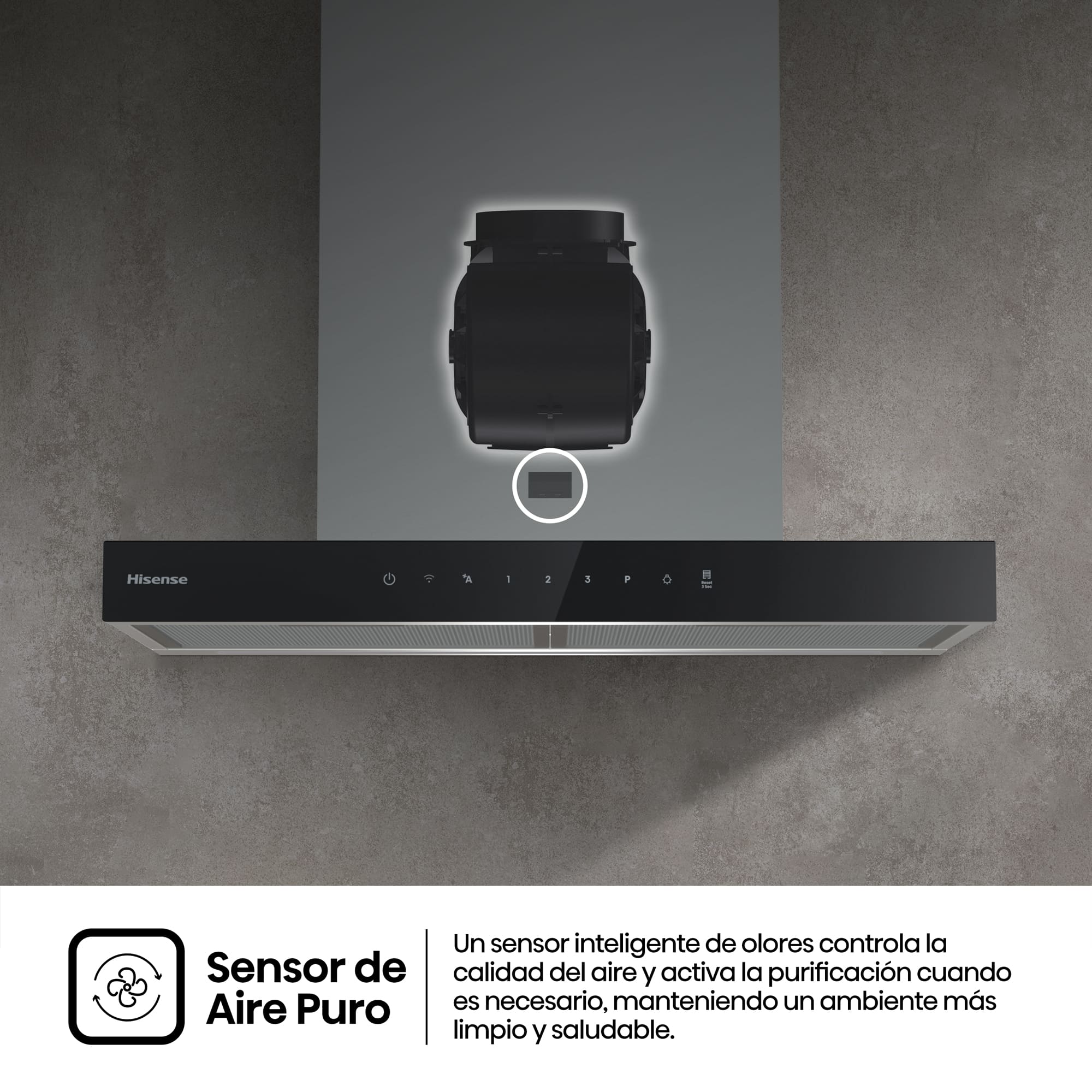 Hisense - CH6T6226XGB – Campana T Invertida 60Cm, Clase A+, Capacidad 446M³/H, Color Inox
