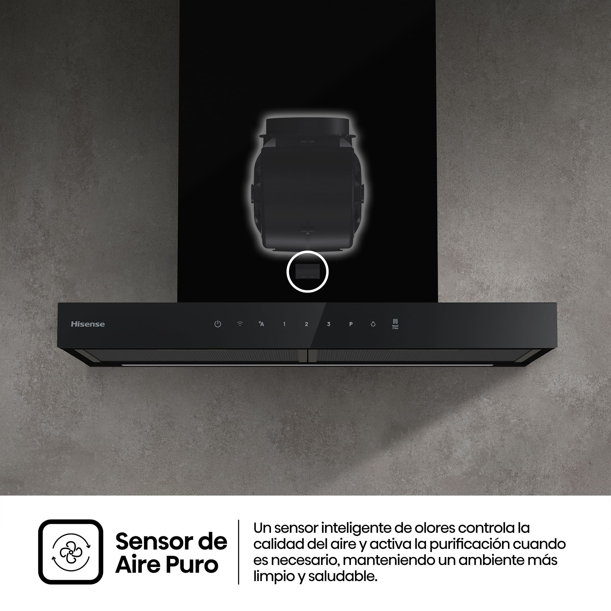 Hisense - CH6T6226B – Campana T Invertida 60Cm, Clase A+, Capacidad 446M³/H, Color Negro