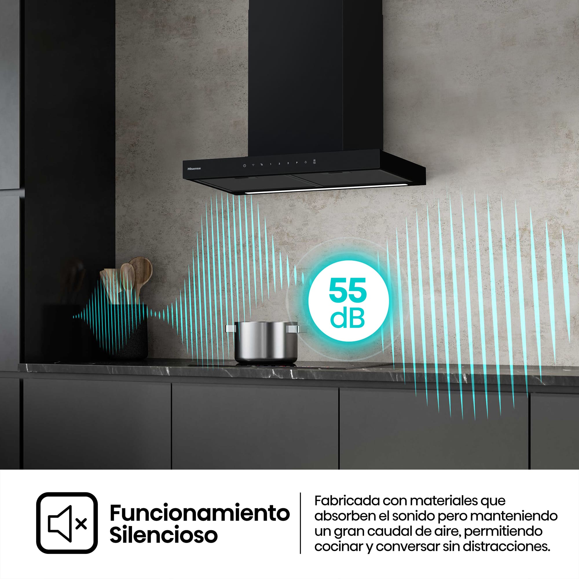 Hisense - CH6T6226B – Campana T Invertida 60Cm, Clase A+, Capacidad 446M³/H, Color Negro