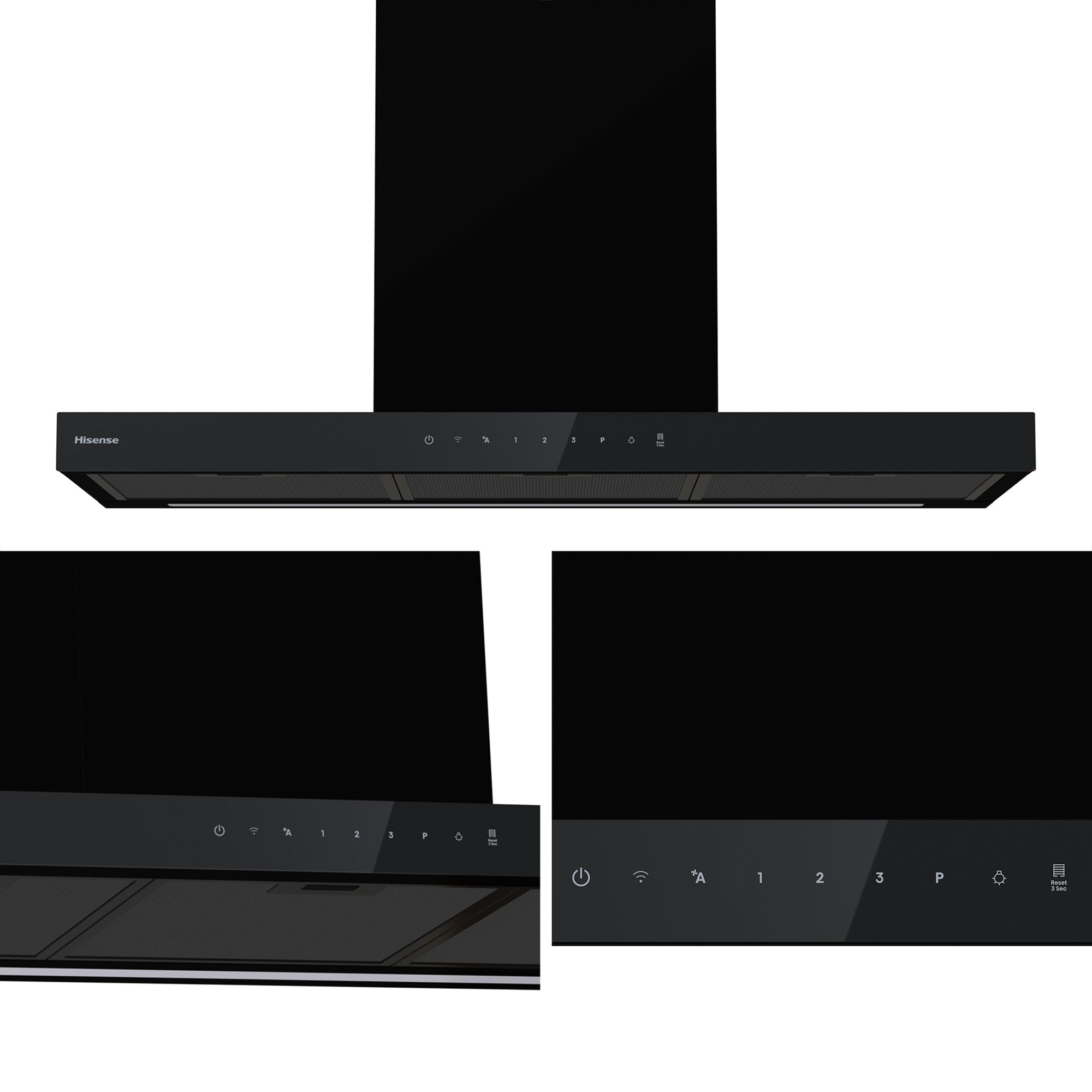 Hisense - CH9T6226B – Campana T Invertida 90Cm, Clase A+, Capacidad 446M³/H, Color Negro