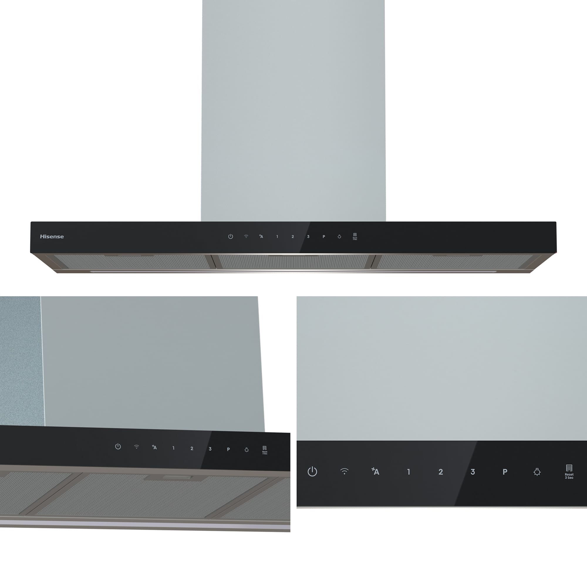 Hisense - CH9T6226XGB – Campana T Invertida 90Cm, Clase A+, Capacidad 446M³/H, Color Inox