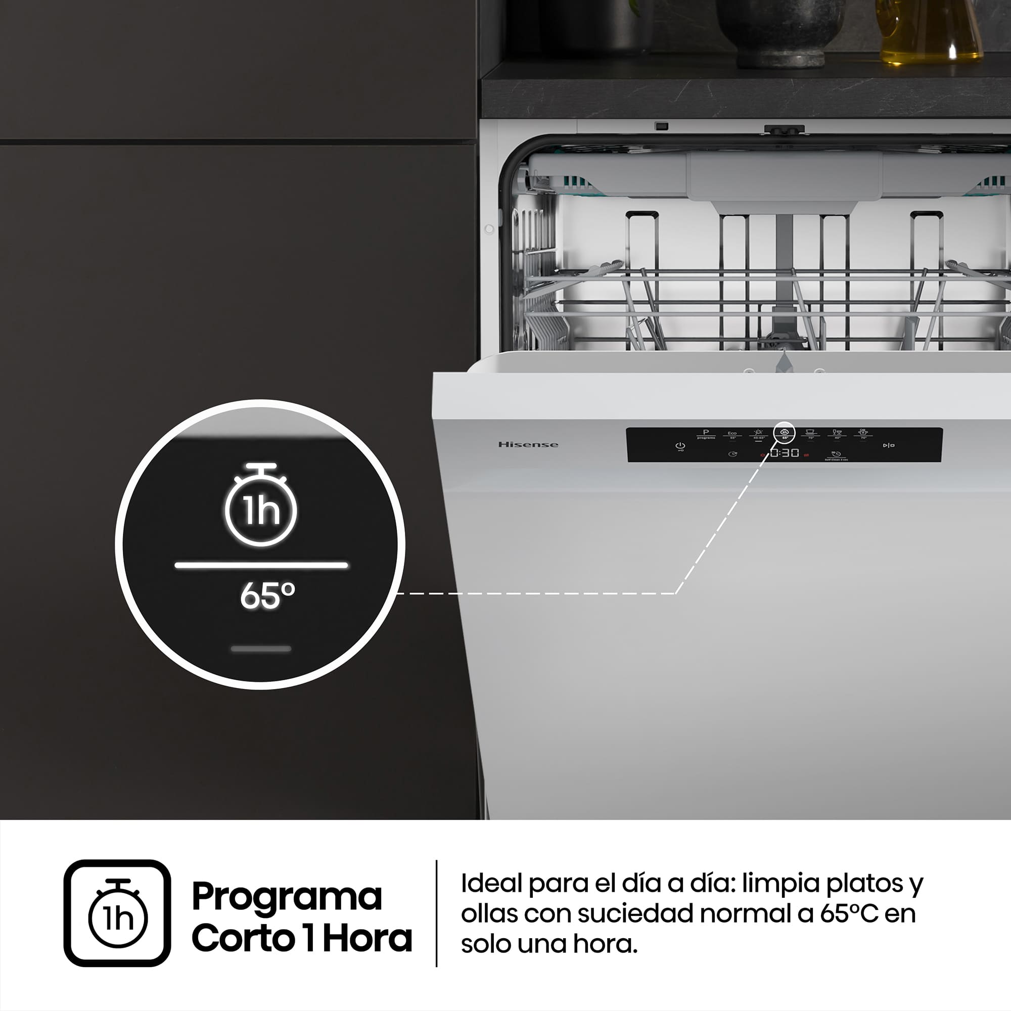 Hisense - HS643B90W – Lavavajillas 60Cm De Libre Instalación, Clase B, Capacidad 15 Serv., Color Blanco