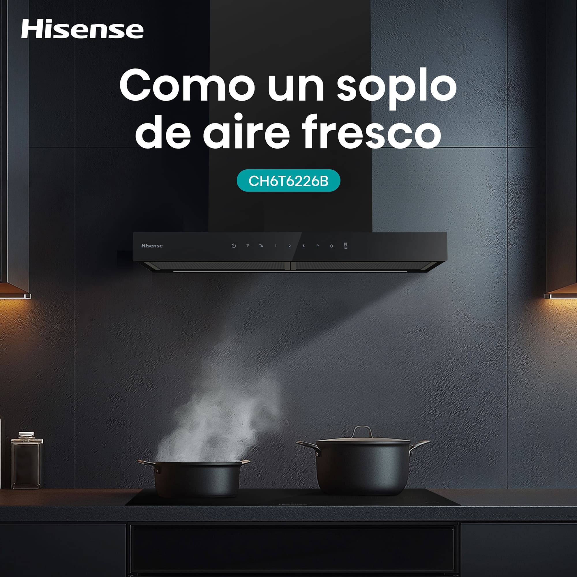 Hisense - CH6T6226B – Campana T Invertida 60Cm, Clase A+, Capacidad 446M³/H, Color Negro