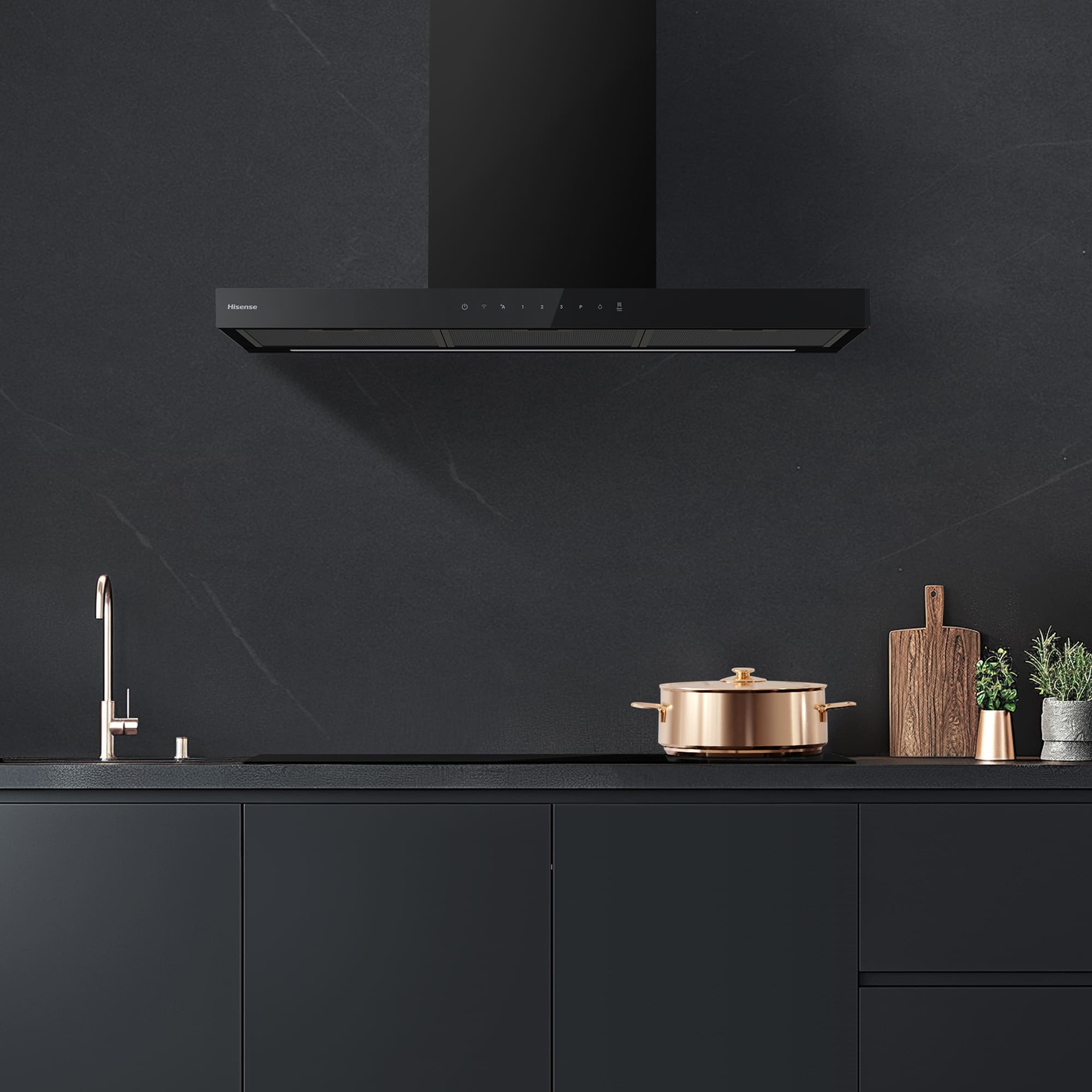 Hisense - CH9T6226B – Campana T Invertida 90Cm, Clase A+, Capacidad 446M³/H, Color Negro