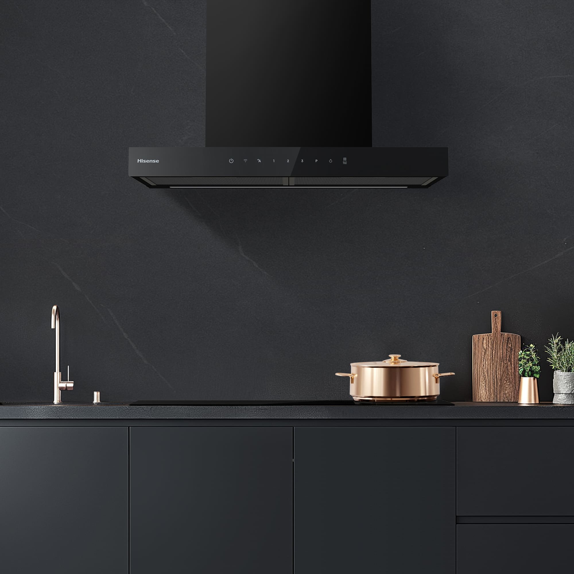 Hisense - CH6T6226B – Campana T Invertida 60Cm, Clase A+, Capacidad 446M³/H, Color Negro