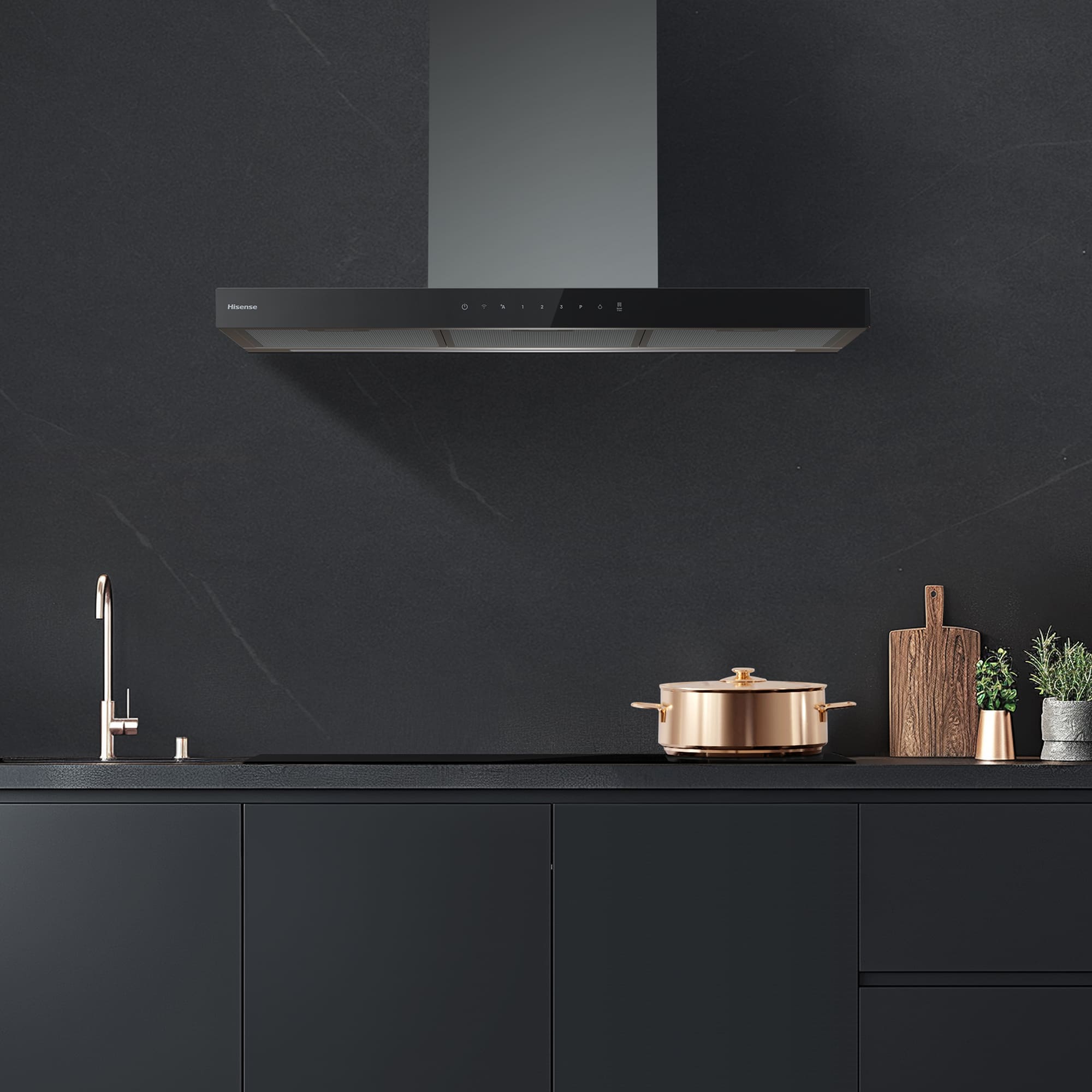 Hisense - CH9T6226XGB – Campana T Invertida 90Cm, Clase A+, Capacidad 446M³/H, Color Inox