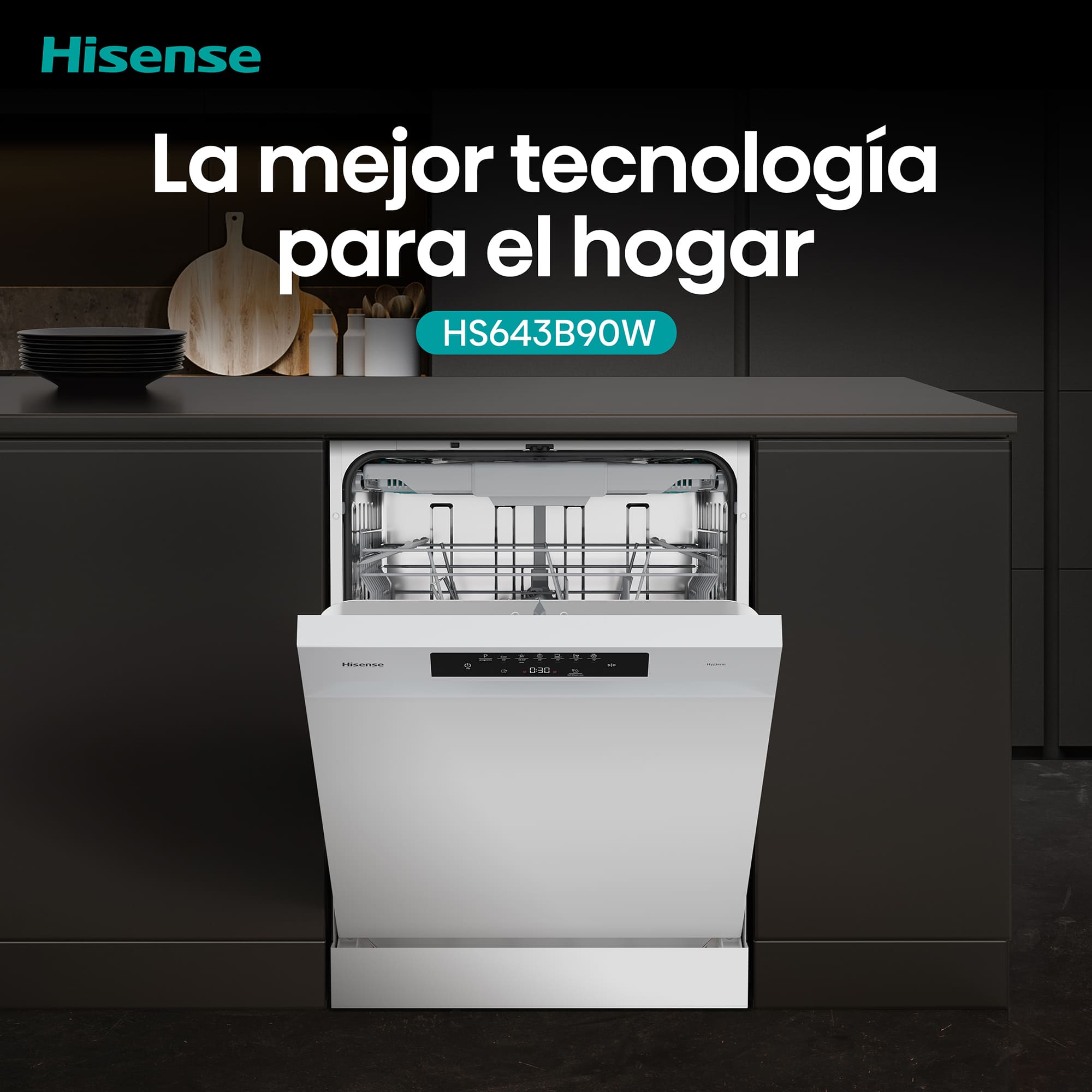 Hisense - HS643B90W – Lavavajillas 60Cm De Libre Instalación, Clase B, Capacidad 15 Serv., Color Blanco