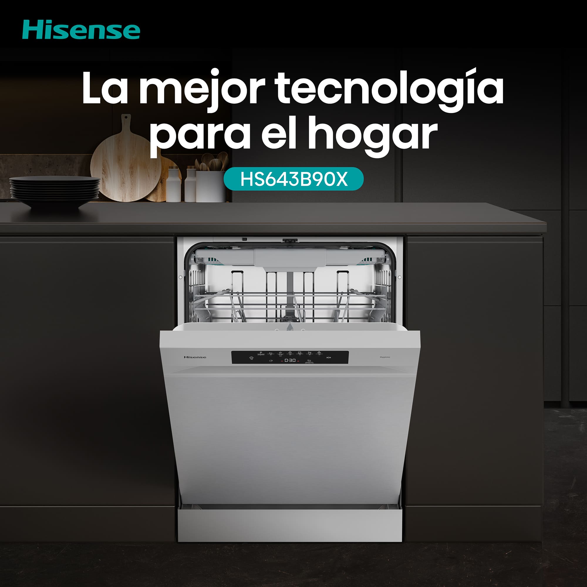 Hisense - HS643B90X – Lavavajillas 60Cm De Libre Instalación, Clase B, Capacidad 15 Serv., Color Inox