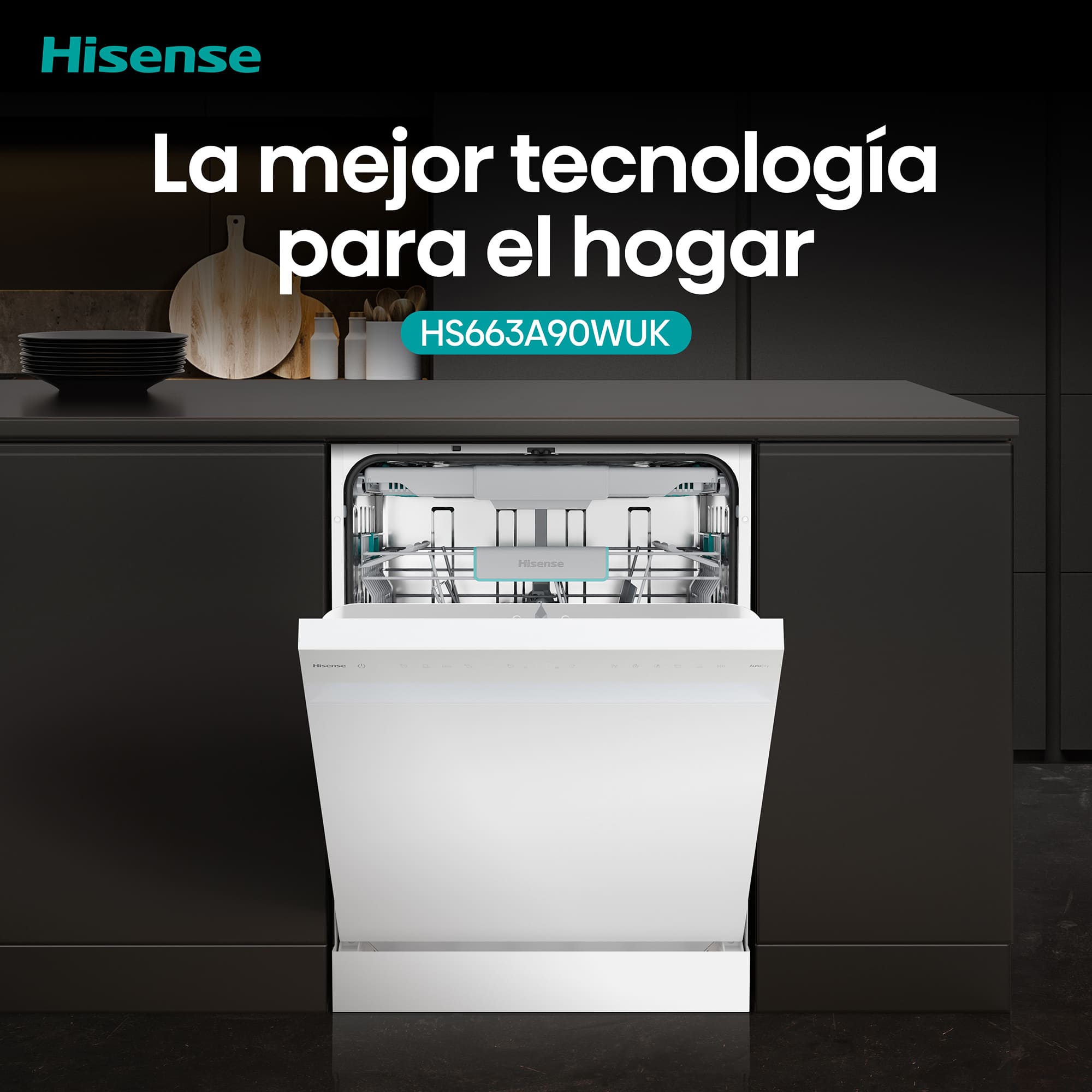Hisense - HS663A90WUK – Lavavajillas 60Cm De Libre Instalación, Clase A, Capacidad 16 Serv., Color Blanco