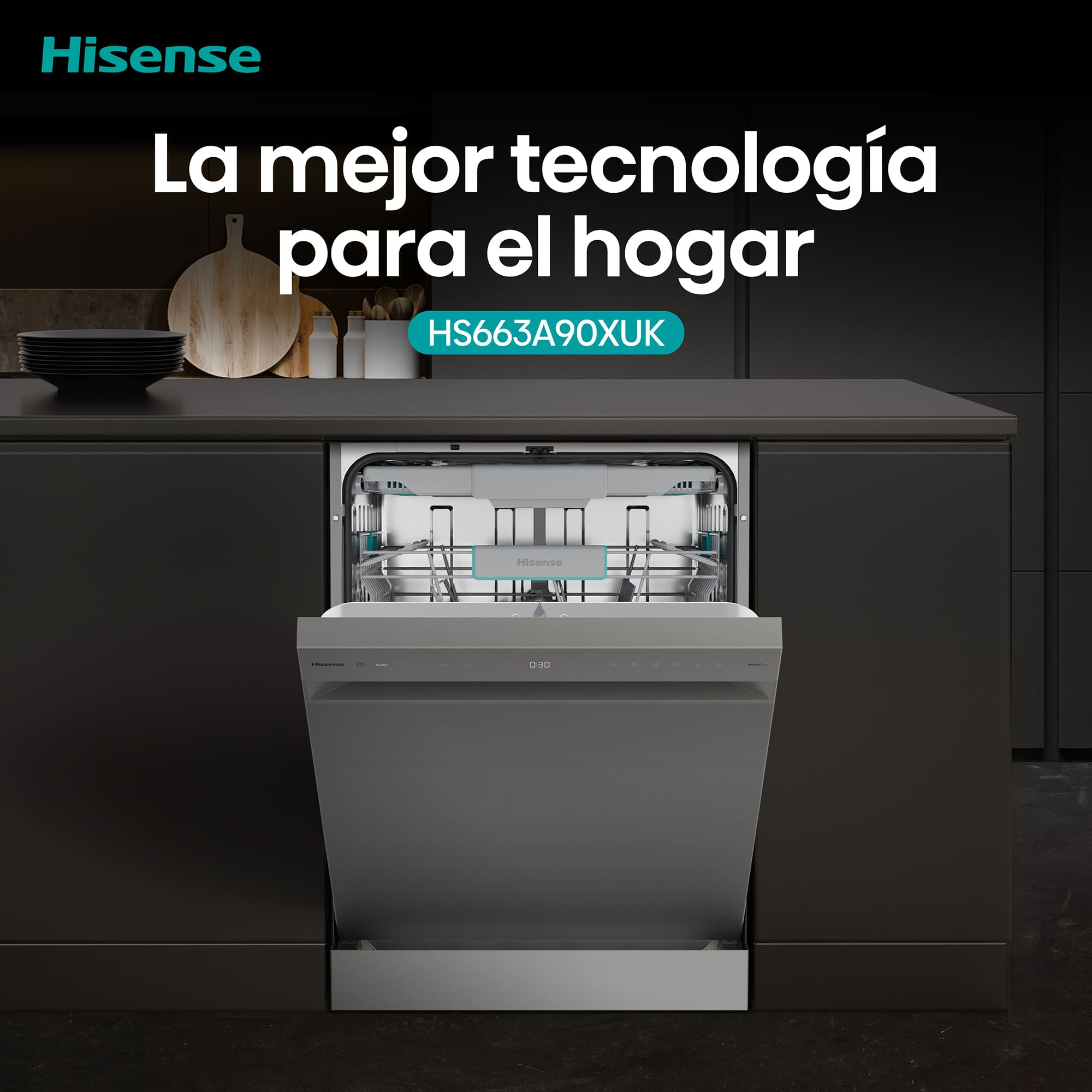 Hisense - HS663A90XUK – Lavavajillas 60Cm De Libre Instalación, Clase A, Capacidad 16 Serv., Color Inox