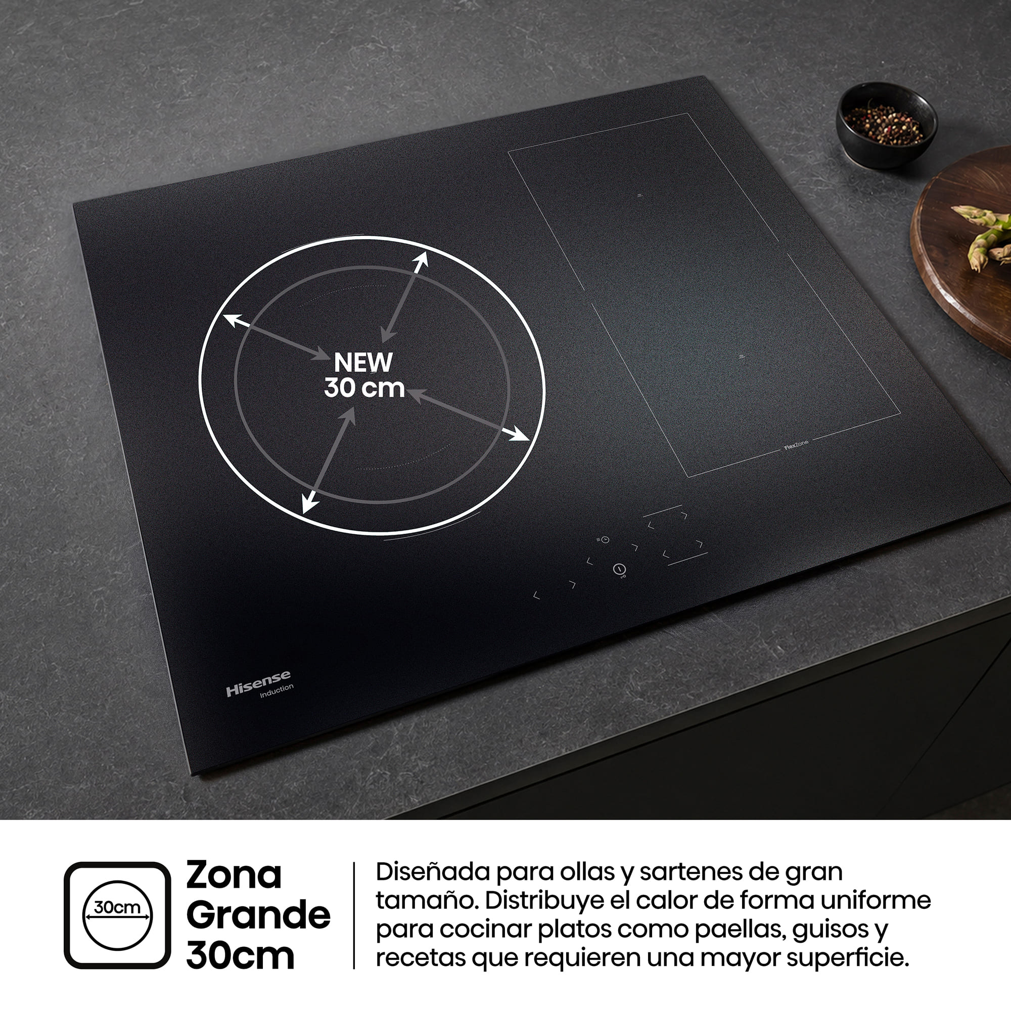 Hisense - HI6321MSC – Placa Inducción Hisense, 4 Zonas, Potencia 7360W, Color Negro Mate