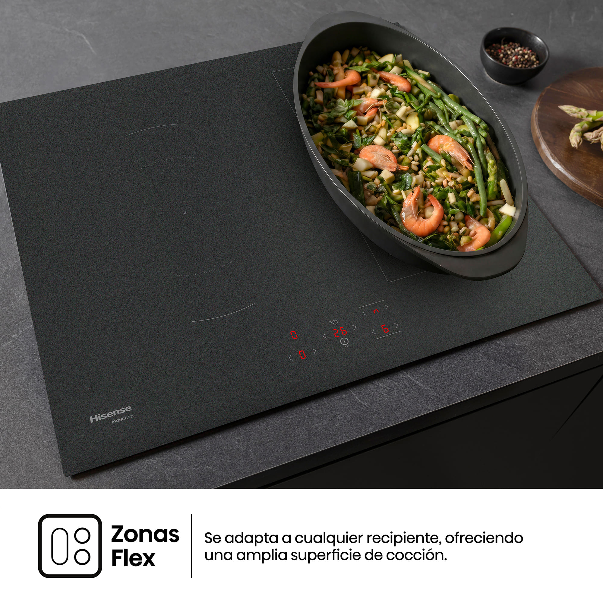 Hisense - HI6321MSC – Placa Inducción Hisense, 4 Zonas, Potencia 7360W, Color Negro Mate