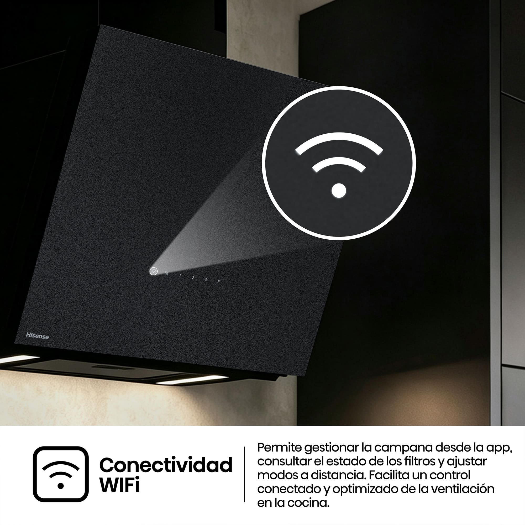 Hisense - CH6IN6226MB – Campana Decorativa 60Cm, Clase A+, Capacidad 485M³/H, Color Negro Mate