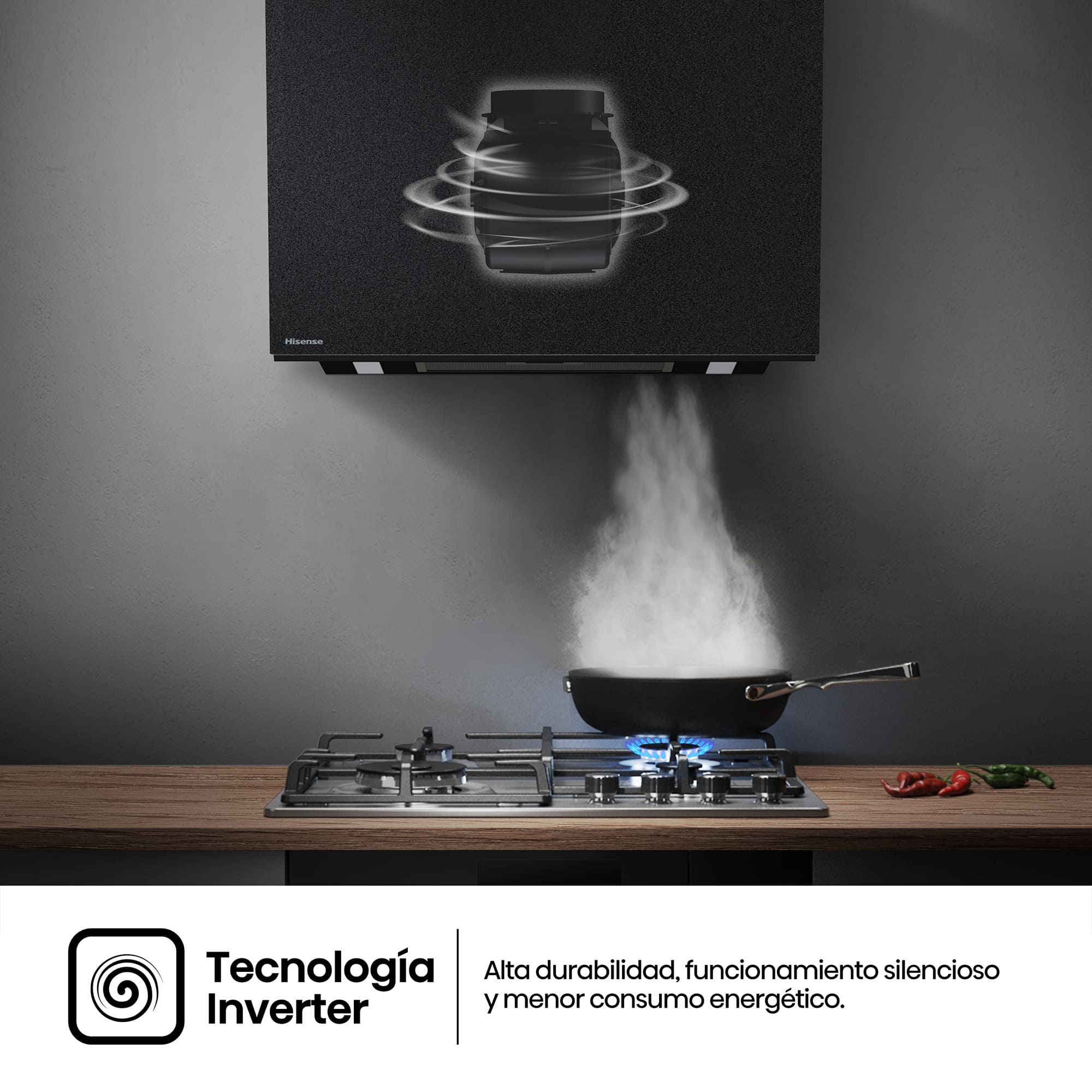 Hisense - CH6IN6226MB – Campana Decorativa 60Cm, Clase A+, Capacidad 485M³/H, Color Negro Mate