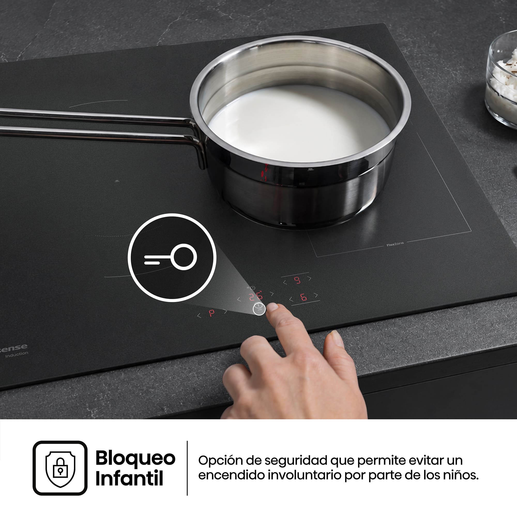 Hisense - HI6321MSC – Placa Inducción Hisense, 4 Zonas, Potencia 7360W, Color Negro Mate