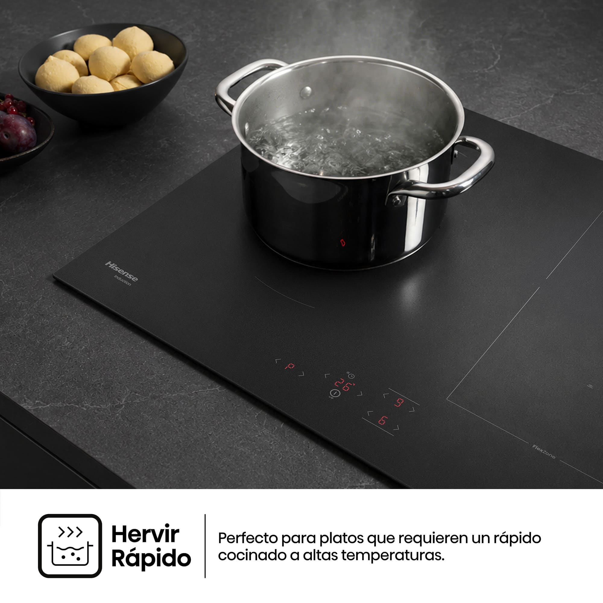 Hisense - HI6321MSC – Placa Inducción Hisense, 4 Zonas, Potencia 7360W, Color Negro Mate