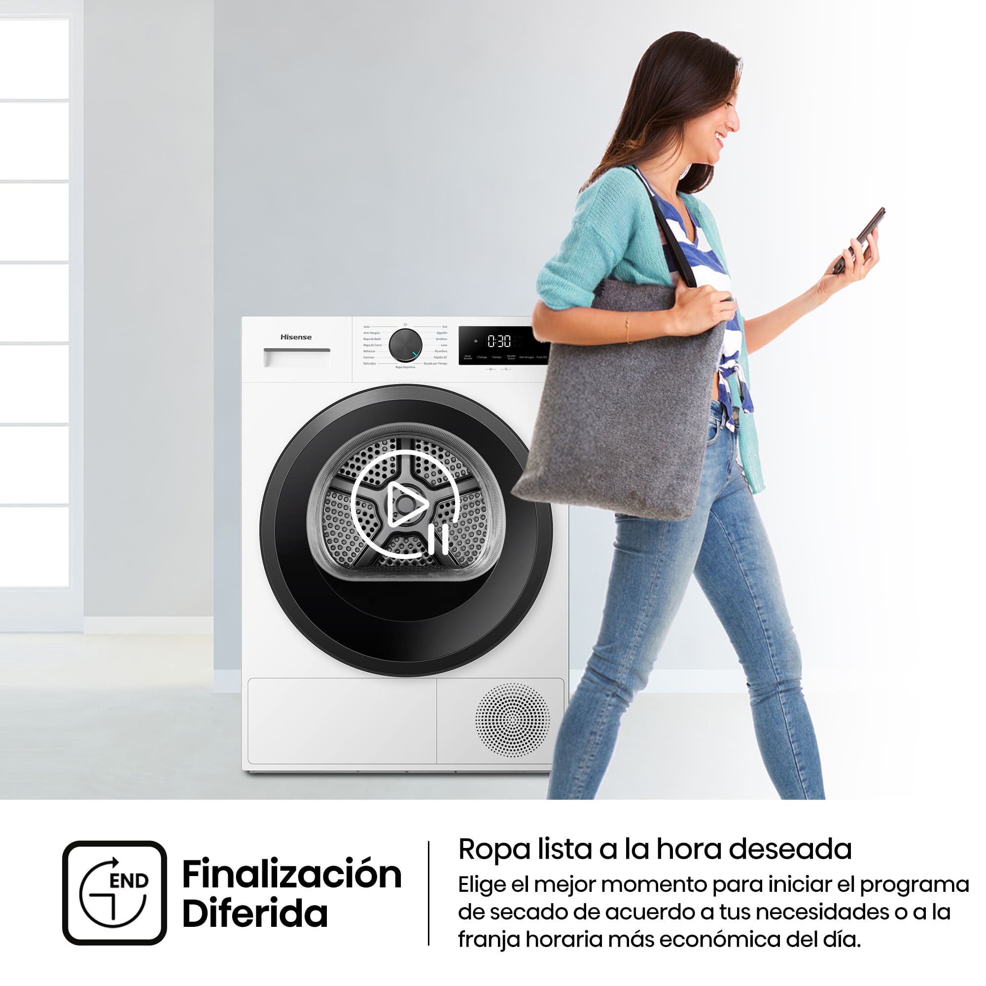 Hisense - DH1I800UWDE – Secadora De Libre Instalación, Clase D, Capacidad 8 Kg, Color Blanco