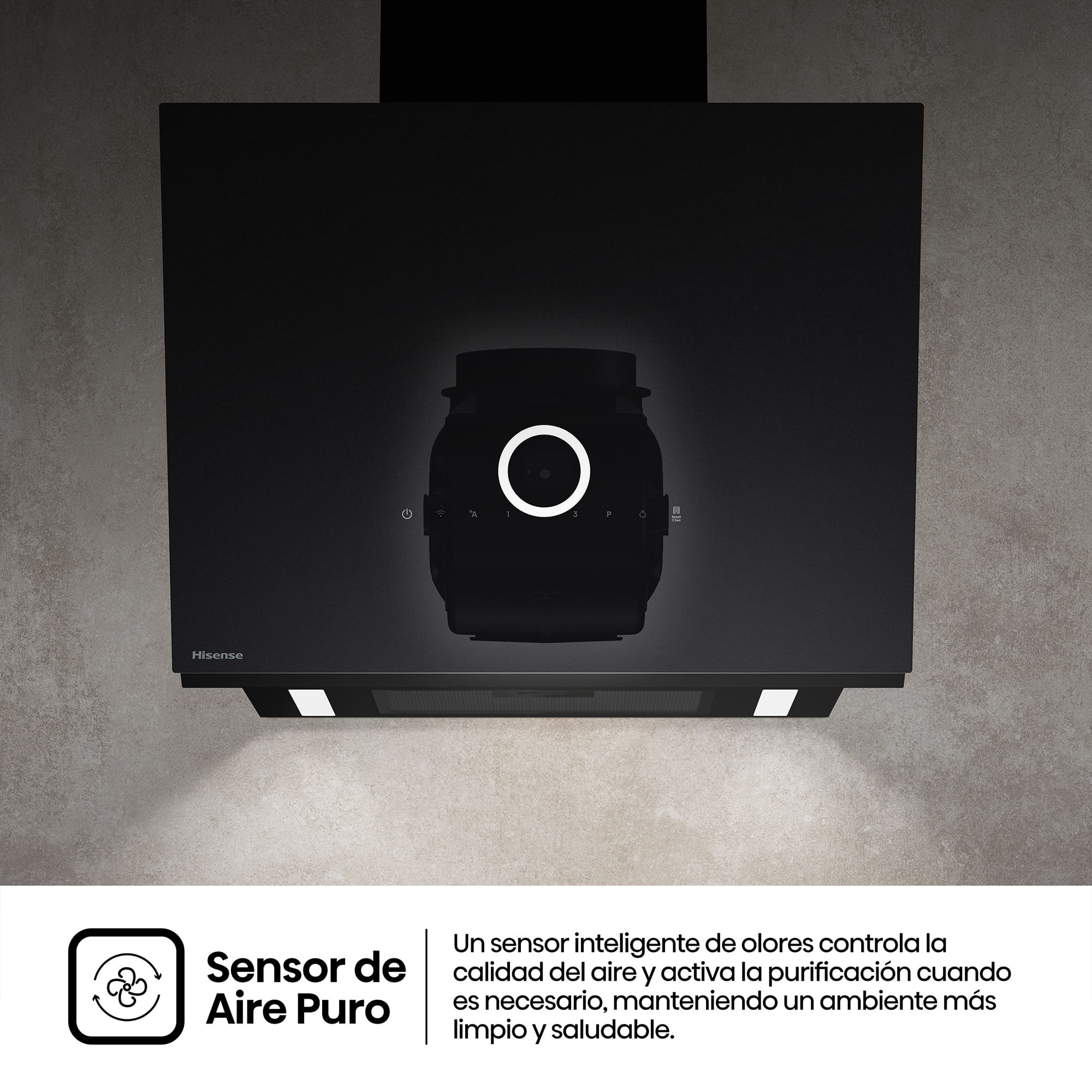 Hisense - CH6IN6226MB – Campana Decorativa 60Cm, Clase A+, Capacidad 485M³/H, Color Negro Mate