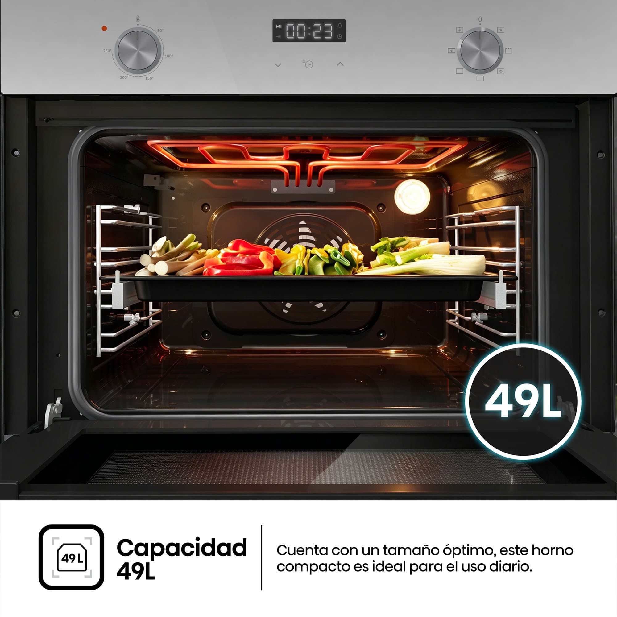 Hisense - BI44221AWG – Horno Compacto, Clase A, Capacidad 49L, Color Cristal Blanco