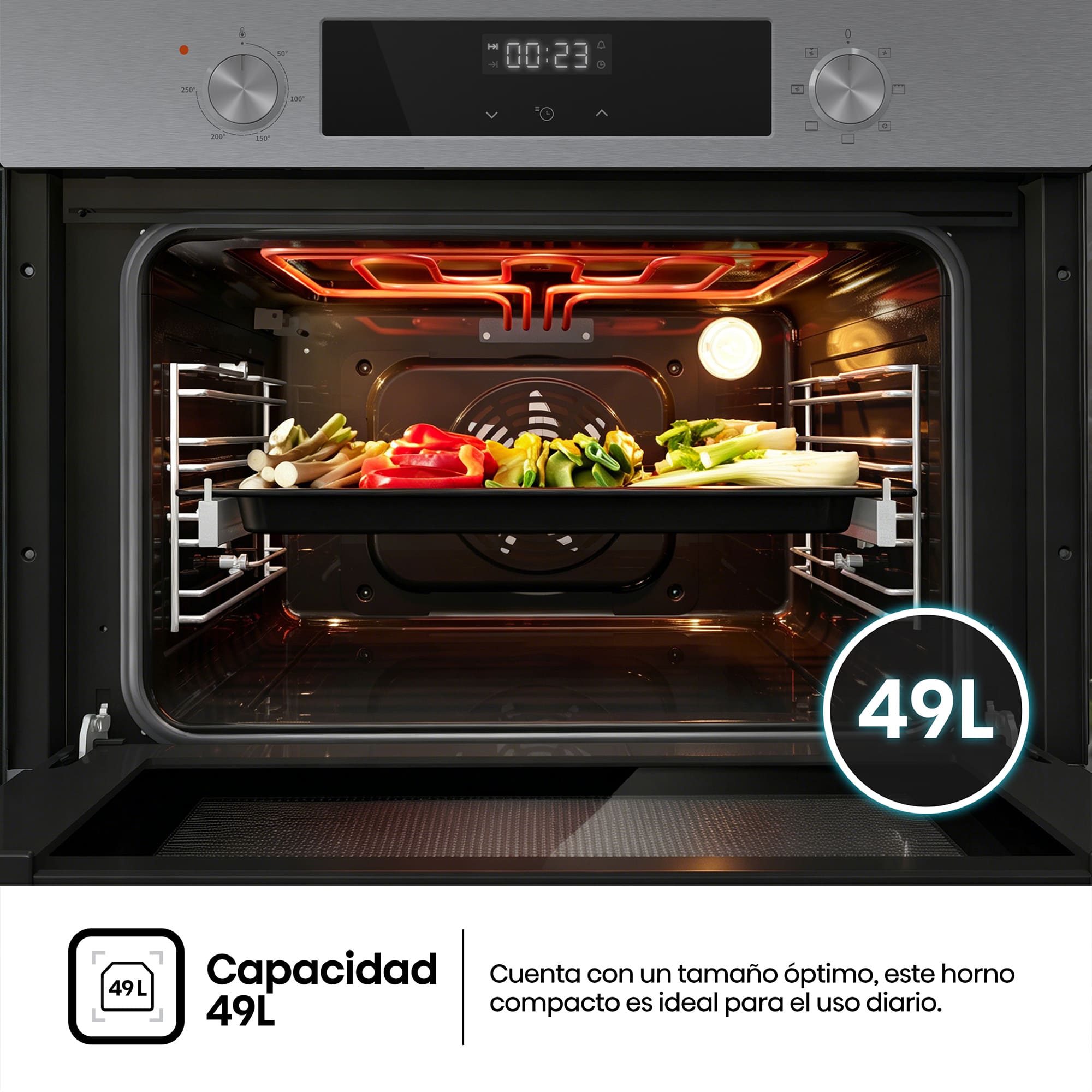 Hisense - BI44221AX – Horno Compacto, Clase A, Capacidad 49L, Color Inox