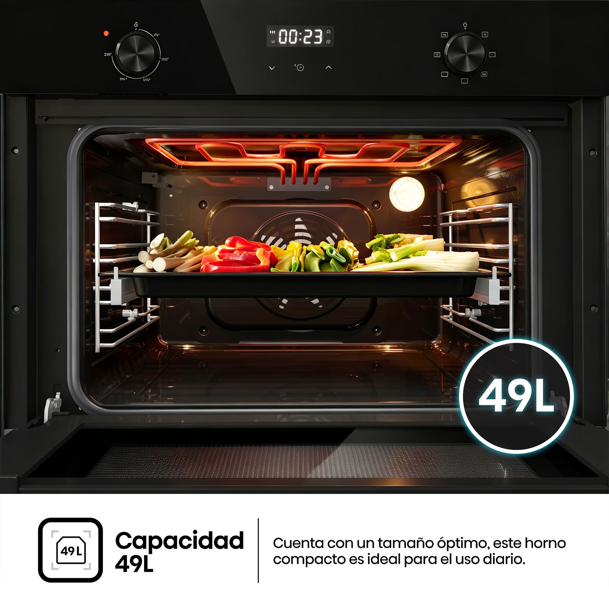 Hisense - BI44221ABG – Horno Compacto, Clase A, Capacidad 49L, Color Cristal Negro