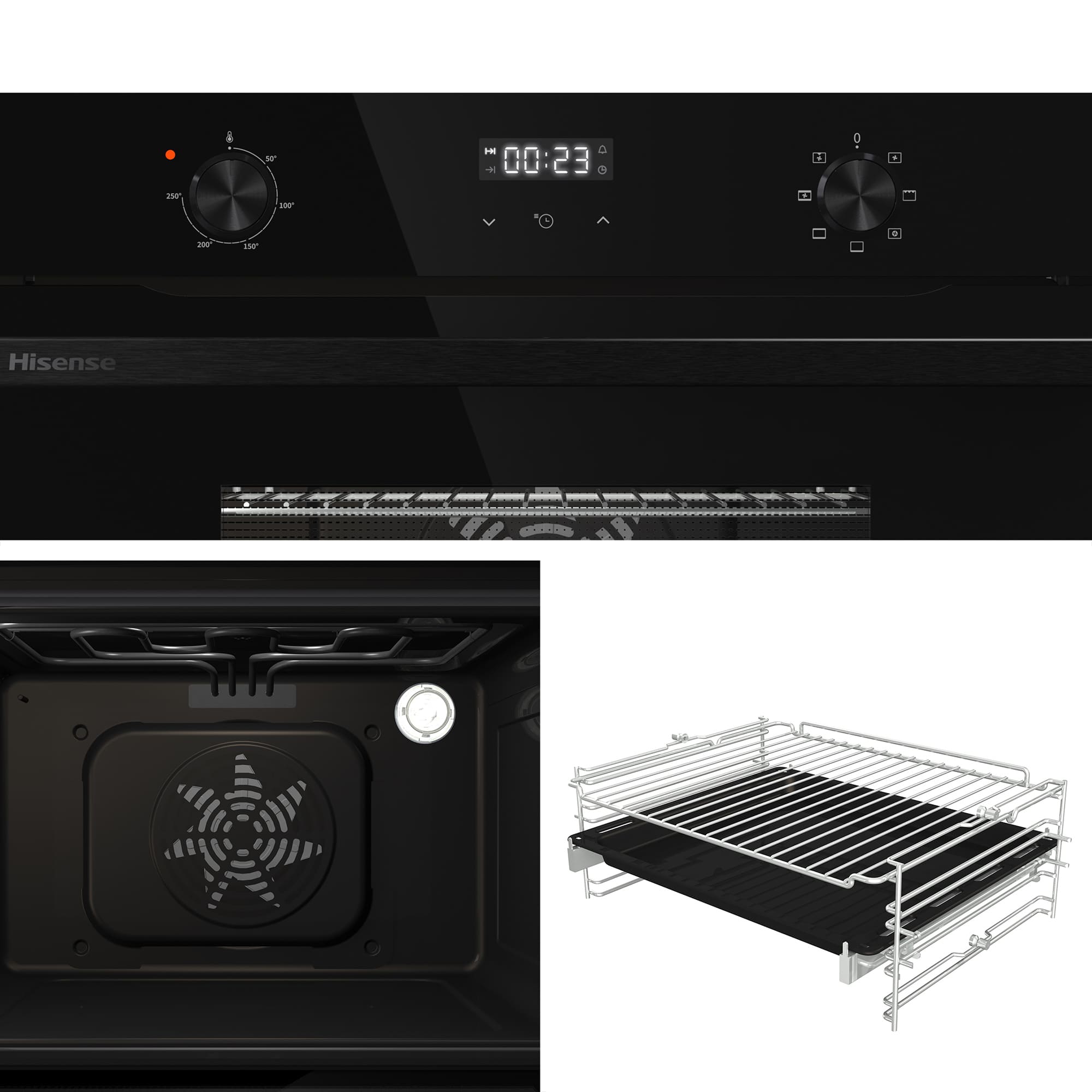 Hisense - BI44221ABG – Horno Compacto, Clase A, Capacidad 49L, Color Cristal Negro