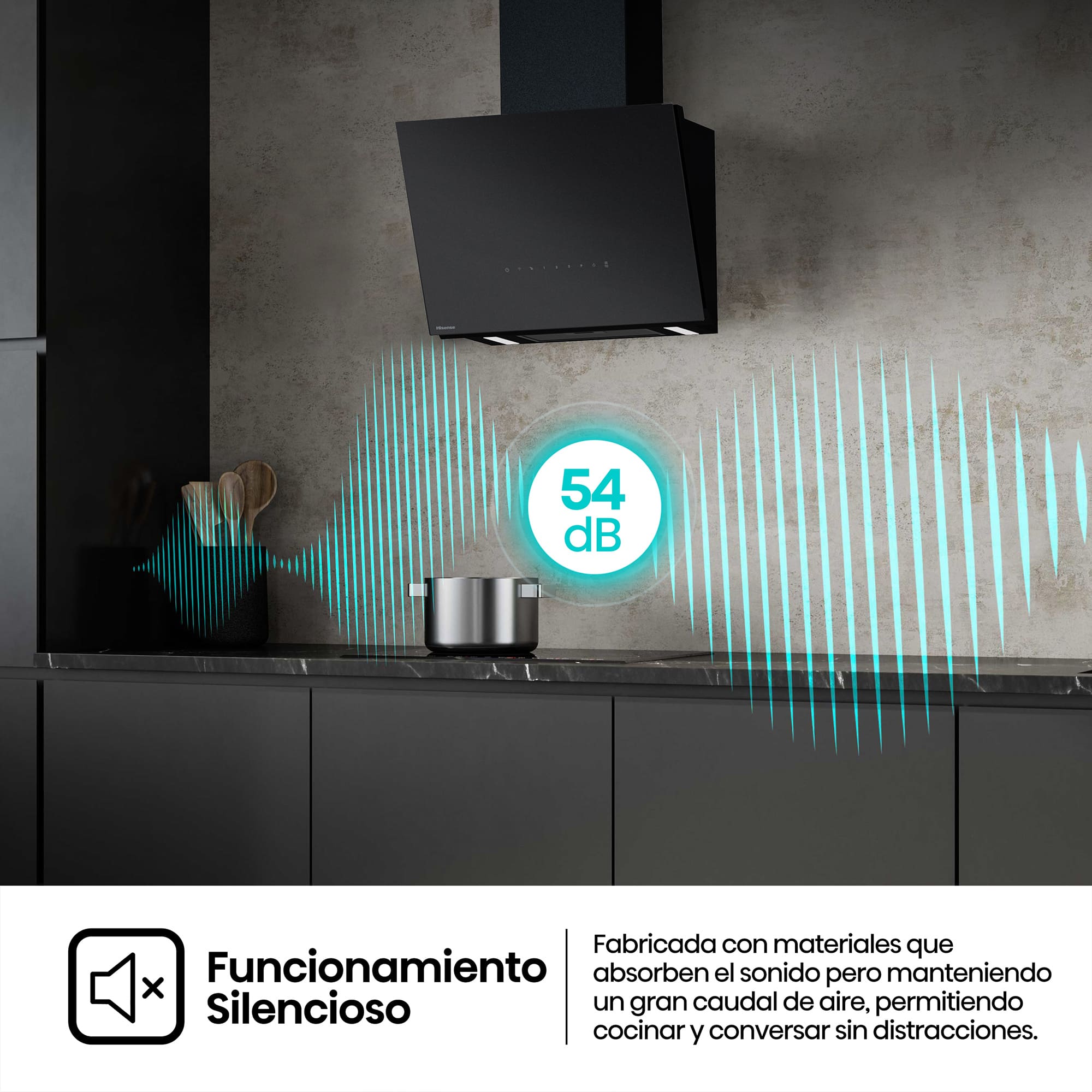 Hisense - CH6IN6226MB – Campana Decorativa 60Cm, Clase A+, Capacidad 485M³/H, Color Negro Mate