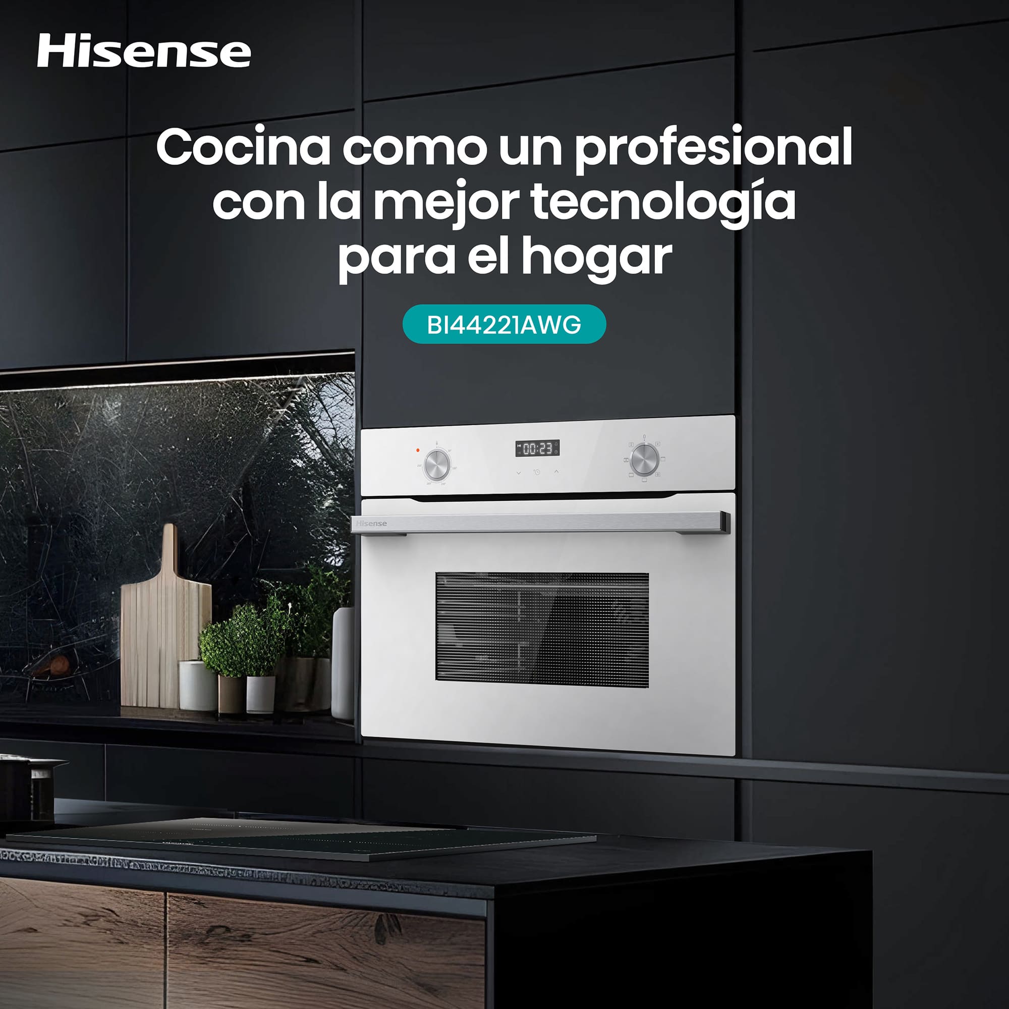 Hisense - BI44221AWG – Horno Compacto, Clase A, Capacidad 49L, Color Cristal Blanco