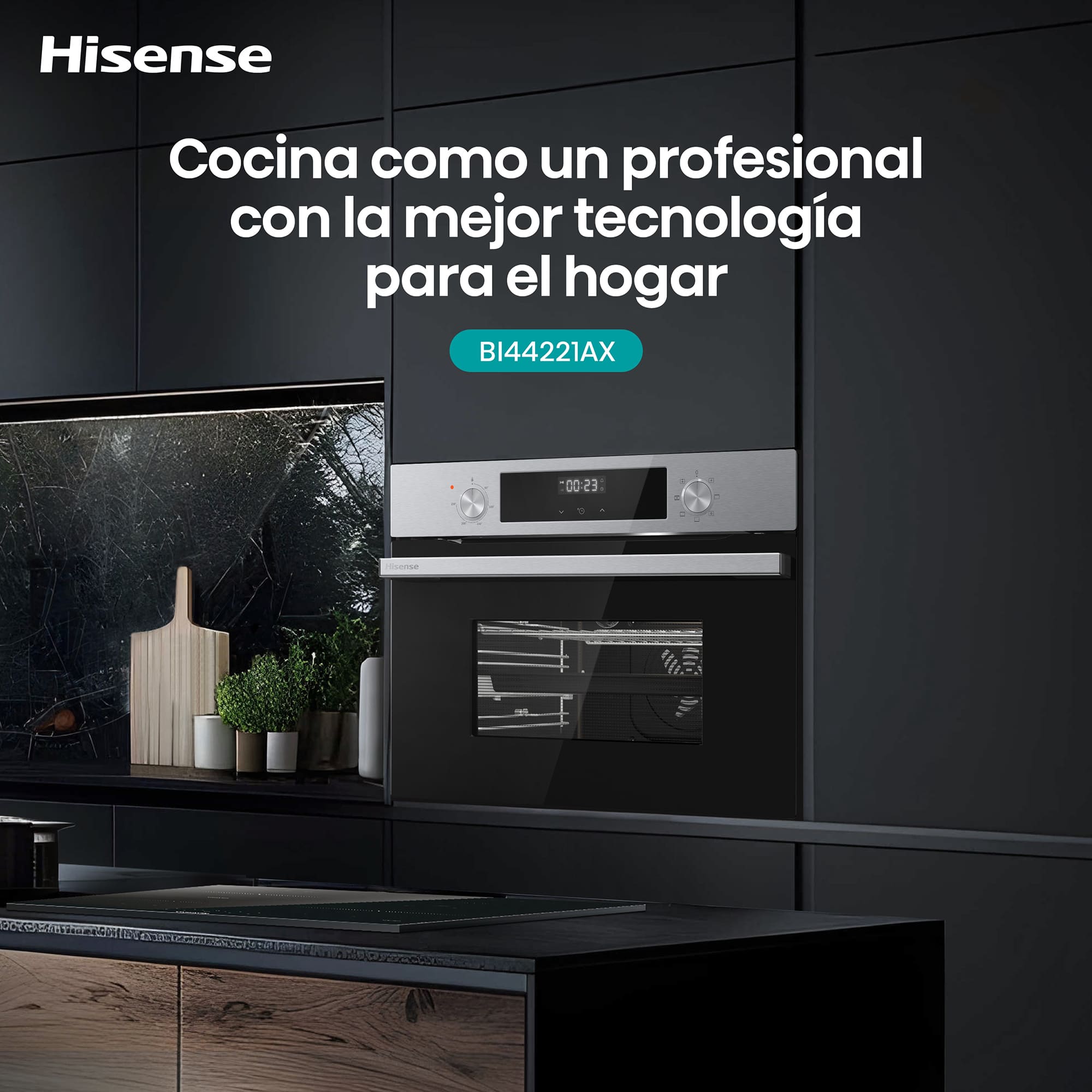 Hisense - BI44221AX – Horno Compacto, Clase A, Capacidad 49L, Color Inox