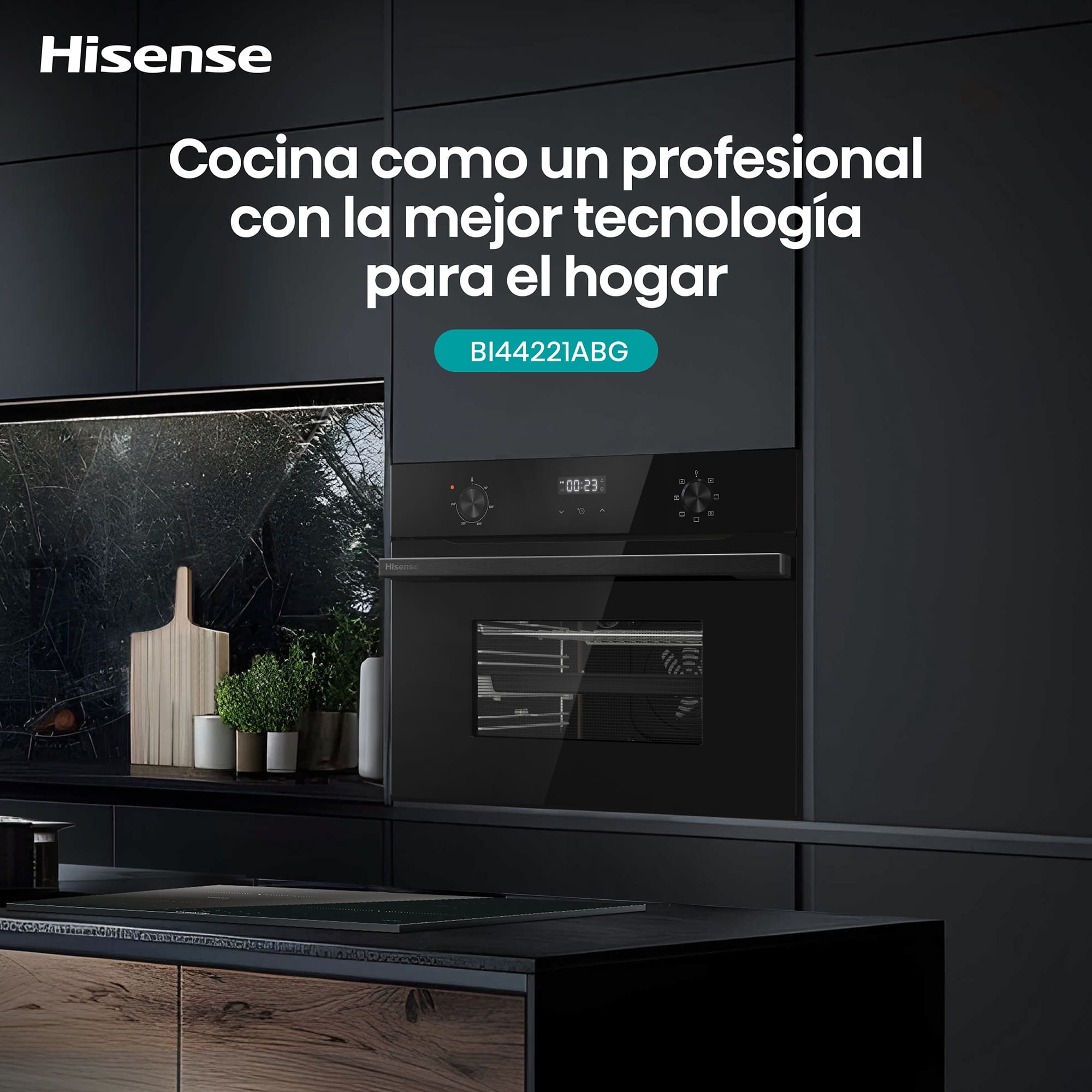 Hisense - BI44221ABG – Horno Compacto, Clase A, Capacidad 49L, Color Cristal Negro