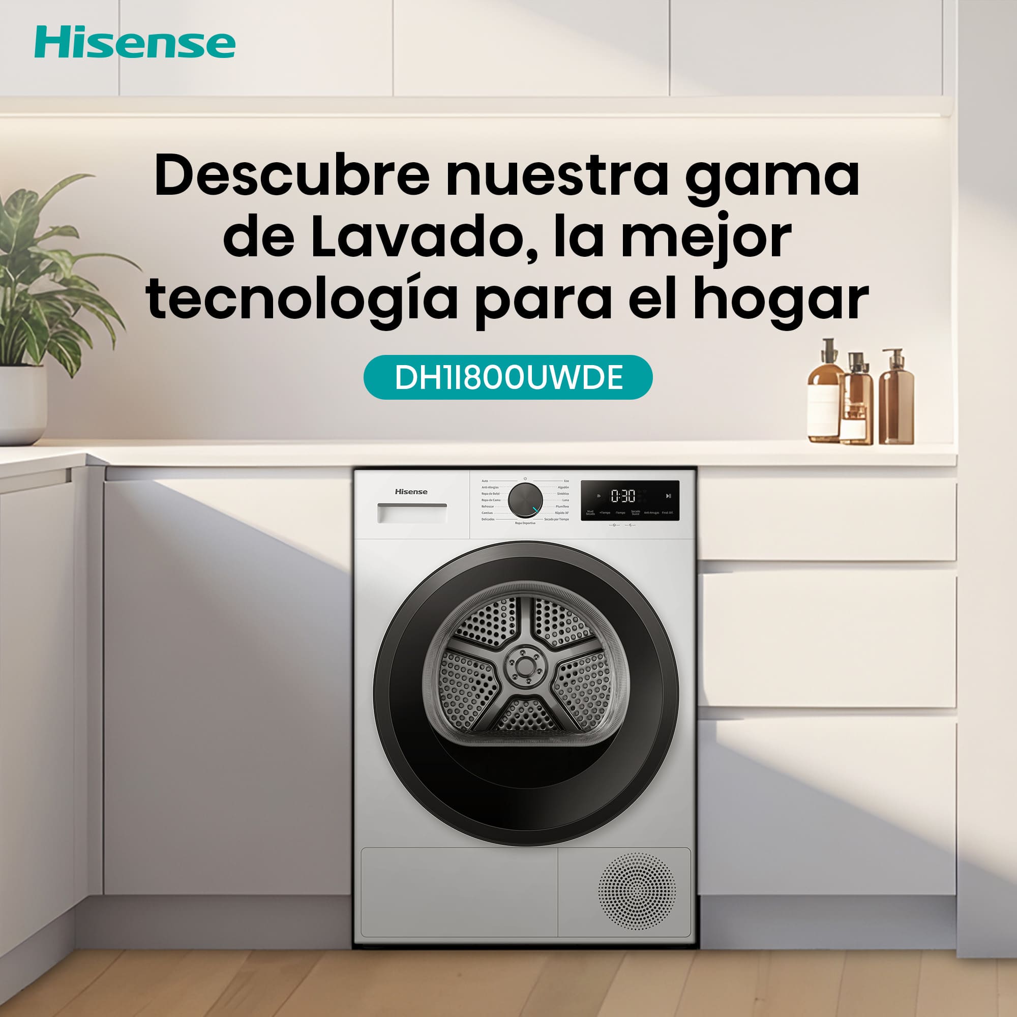 Hisense - DH1I800UWDE – Secadora De Libre Instalación, Clase D, Capacidad 8 Kg, Color Blanco