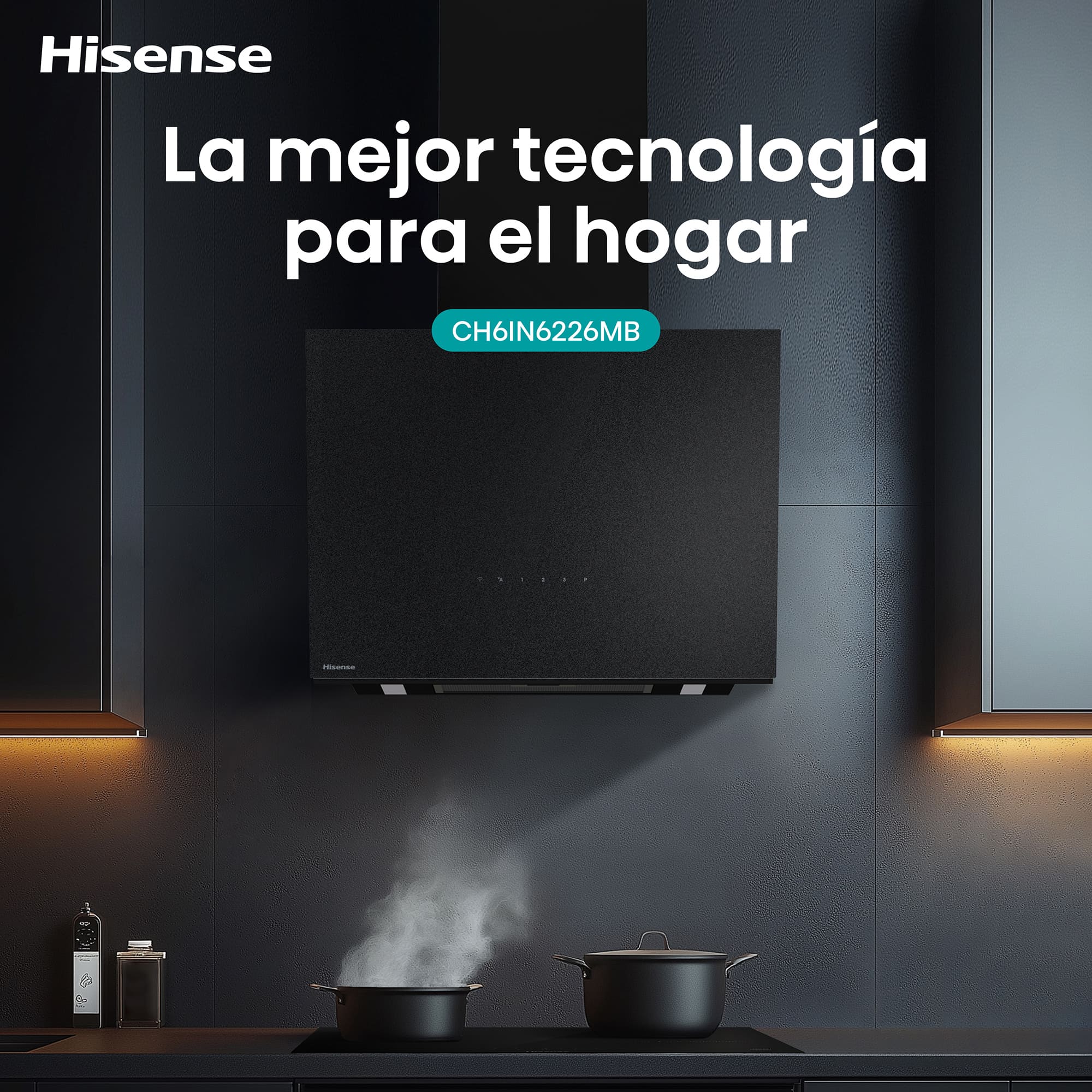 Hisense - CH6IN6226MB – Campana Decorativa 60Cm, Clase A+, Capacidad 485M³/H, Color Negro Mate