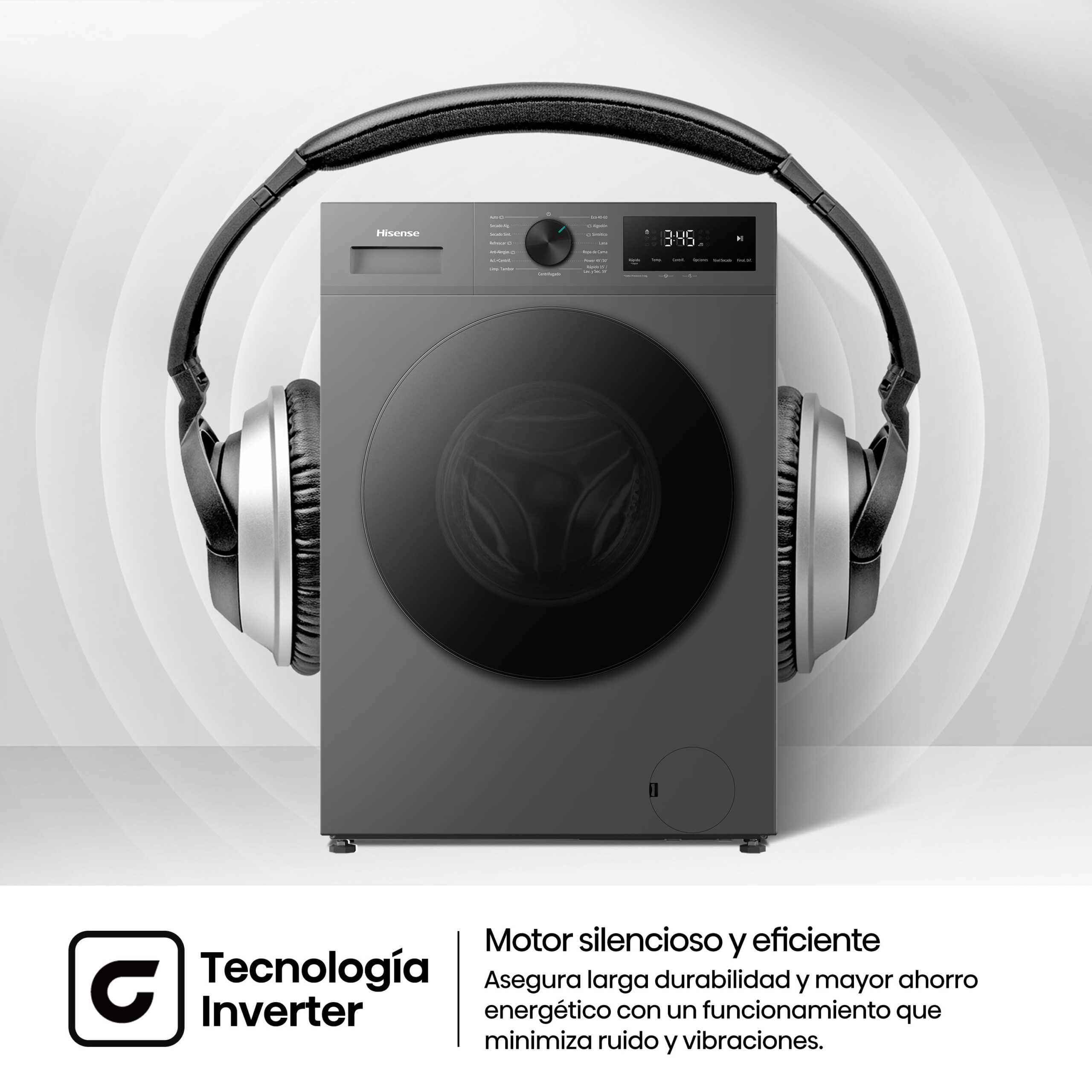 Hisense - WD1I9042BTF2 – Lavasecadora De Libre Instalación, Clase D, 9 kg/5 kg, 1310 rpm, Silver
