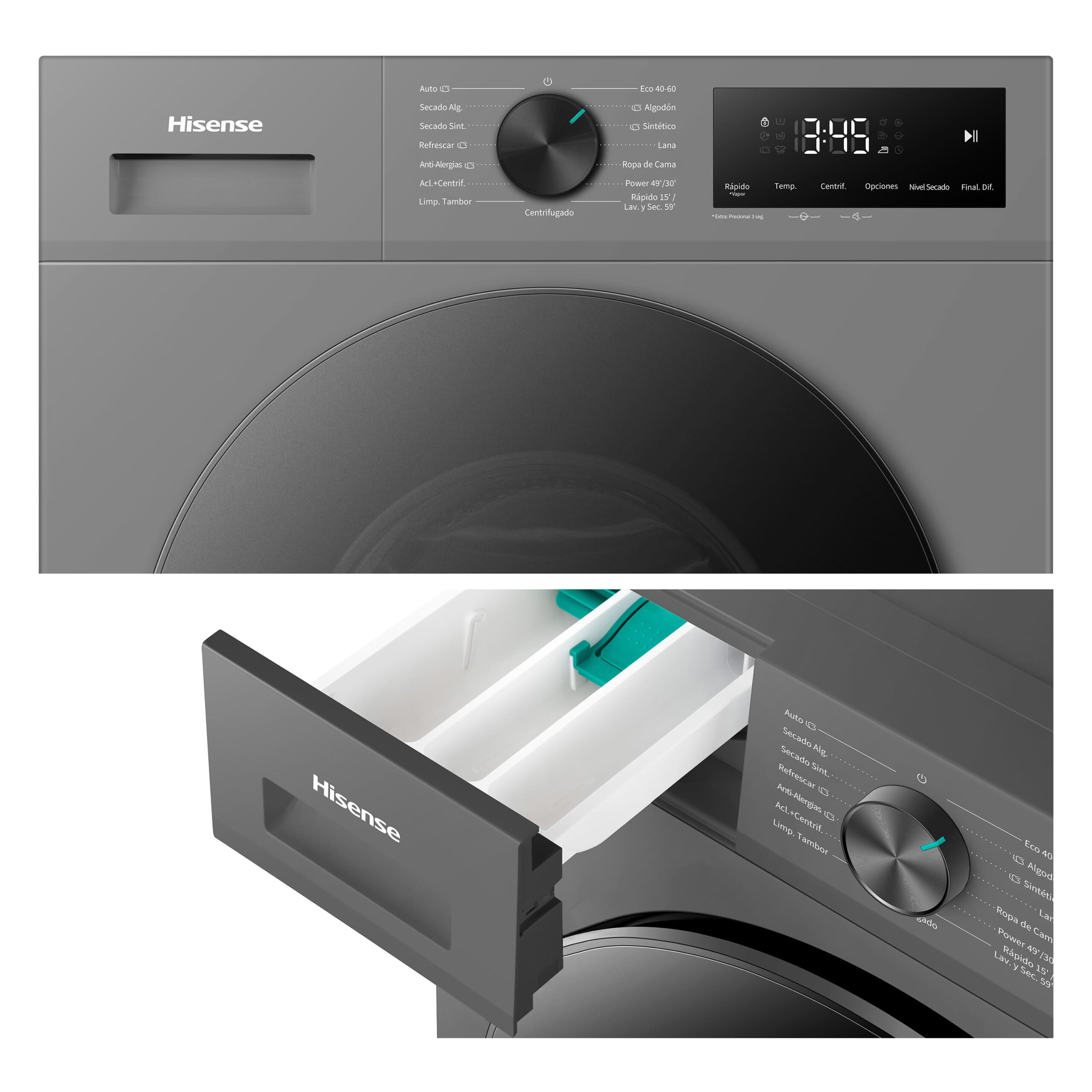Hisense - WD1I9042BTF2 – Lavasecadora De Libre Instalación, Clase D, 9 kg/5 kg, 1310 rpm, Silver