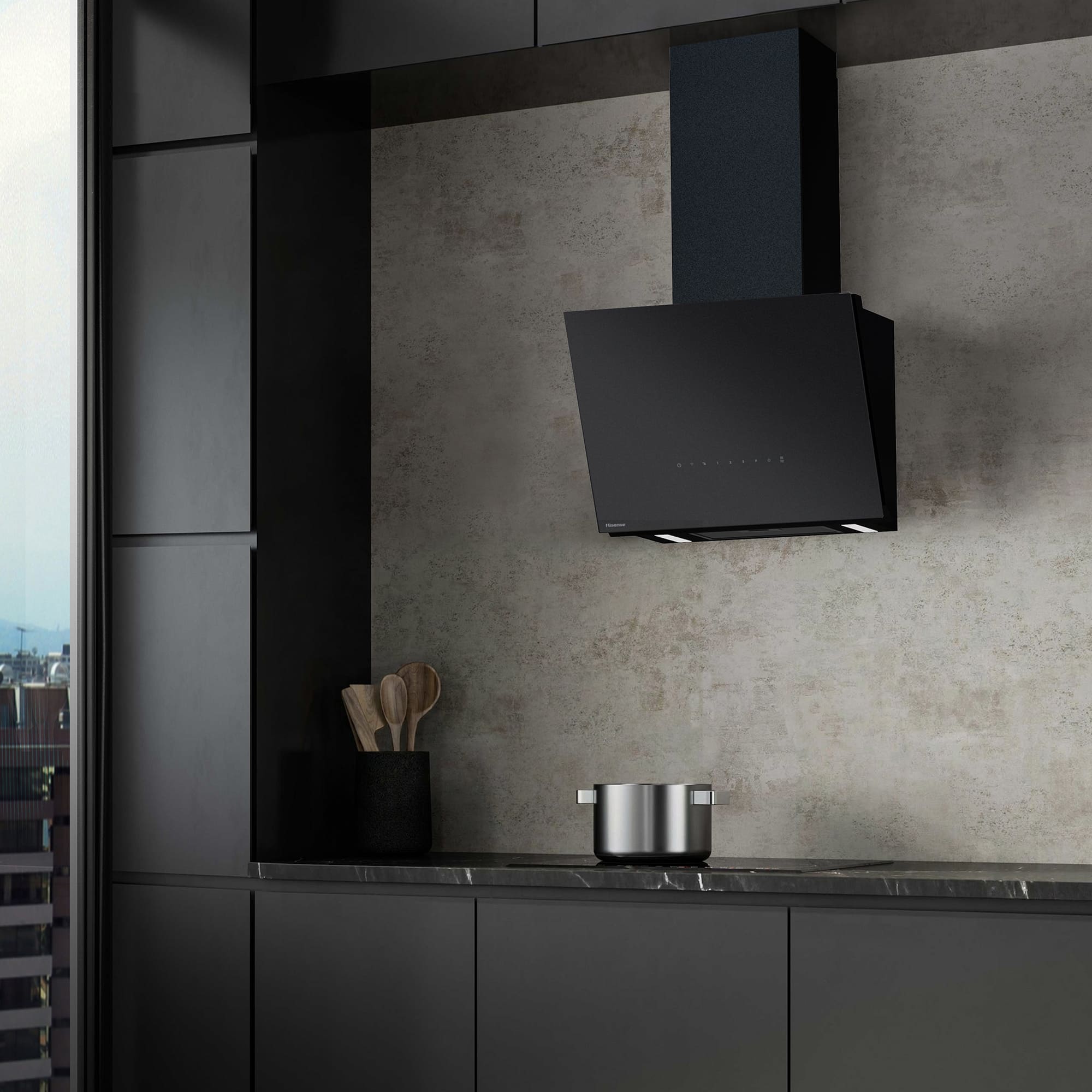 Hisense - CH6IN6226MB – Campana Decorativa 60Cm, Clase A+, Capacidad 485M³/H, Color Negro Mate