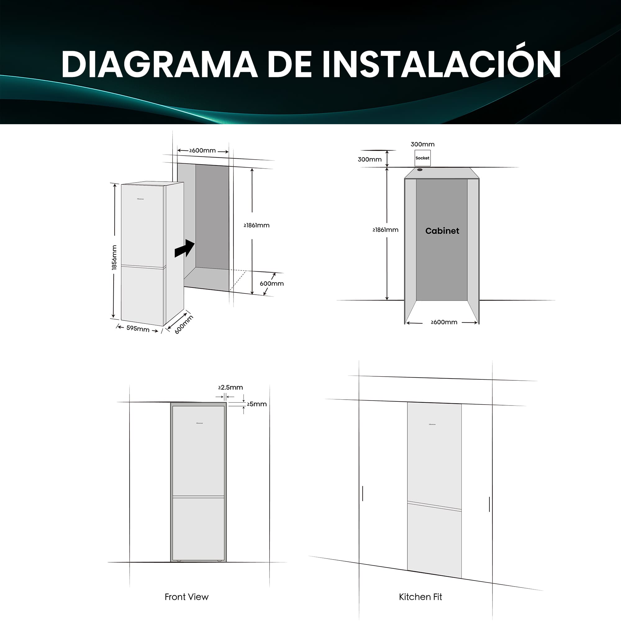 Hisense - RB330K3EWD – Frigorífico Combi 2 Puertas De Kitchenfit, Clase D, Capacidad 330L, Color Blanco