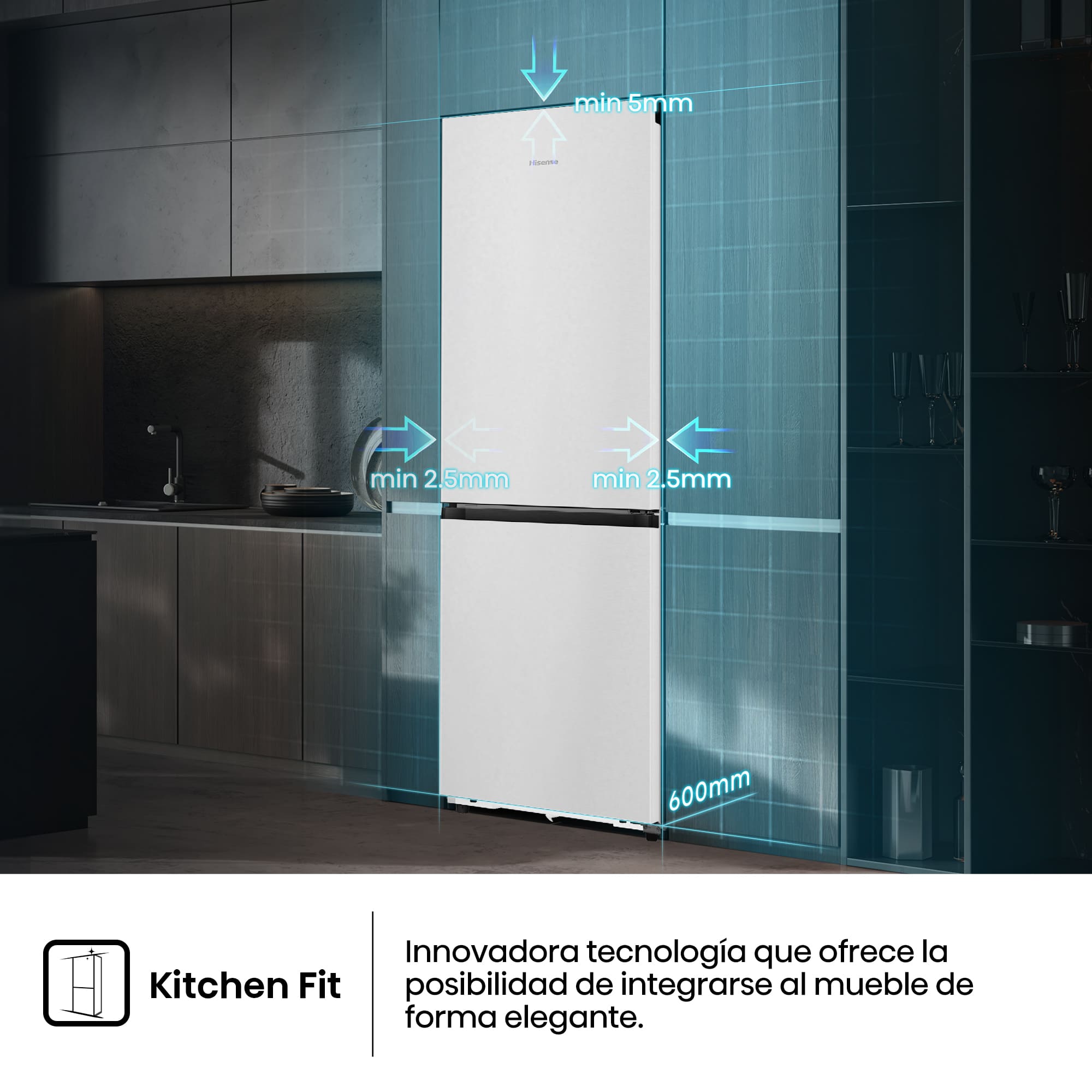 Hisense - RB330K3EWD – Frigorífico Combi 2 Puertas De Kitchenfit, Clase D, Capacidad 330L, Color Blanco