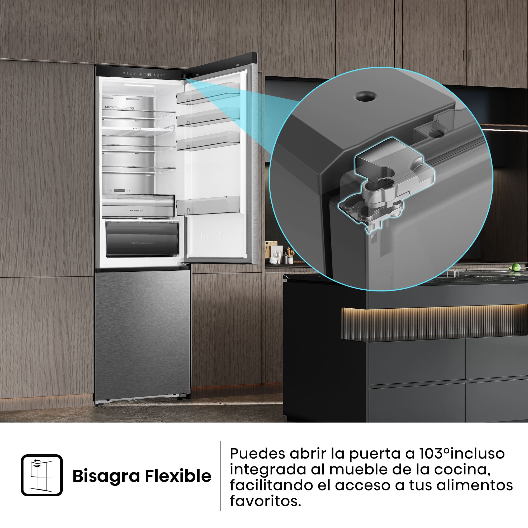 Hisense - RB370K3ASC – Frigorífico Combi 2 Puertas De Kitchenfit, Clase C, Capacidad 365L, Color Inox