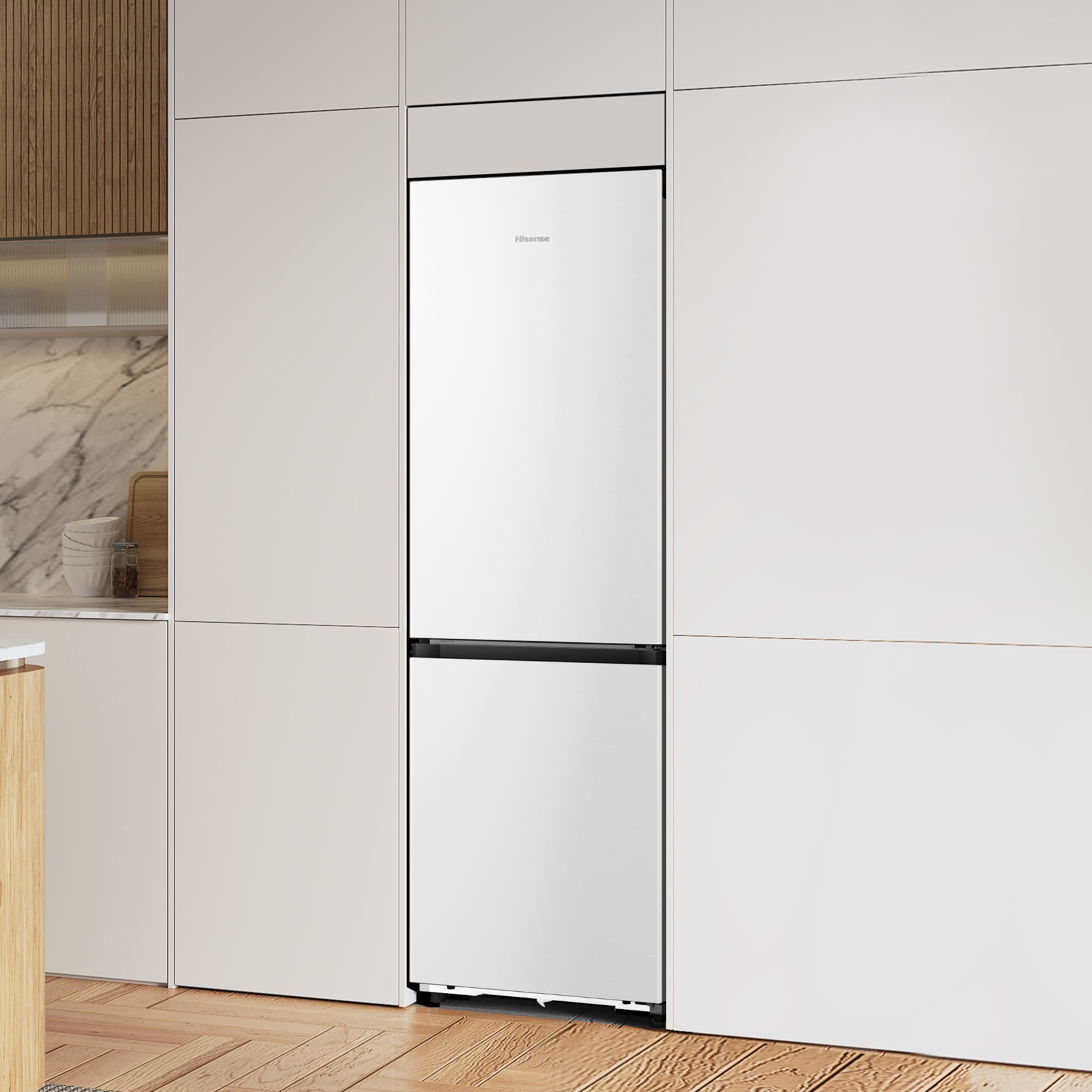 Hisense - RB330K3EWD – Frigorífico Combi 2 Puertas De Kitchenfit, Clase D, Capacidad 330L, Color Blanco