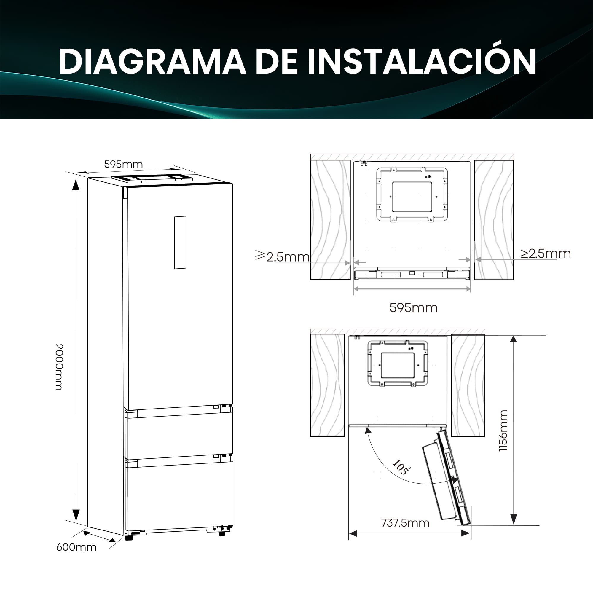 Hisense - RM360K3ASC1 – Frigorífico Combi 3 Puertas De Kitchenfit, Clase C , Capacidad 365L, Color Inox
