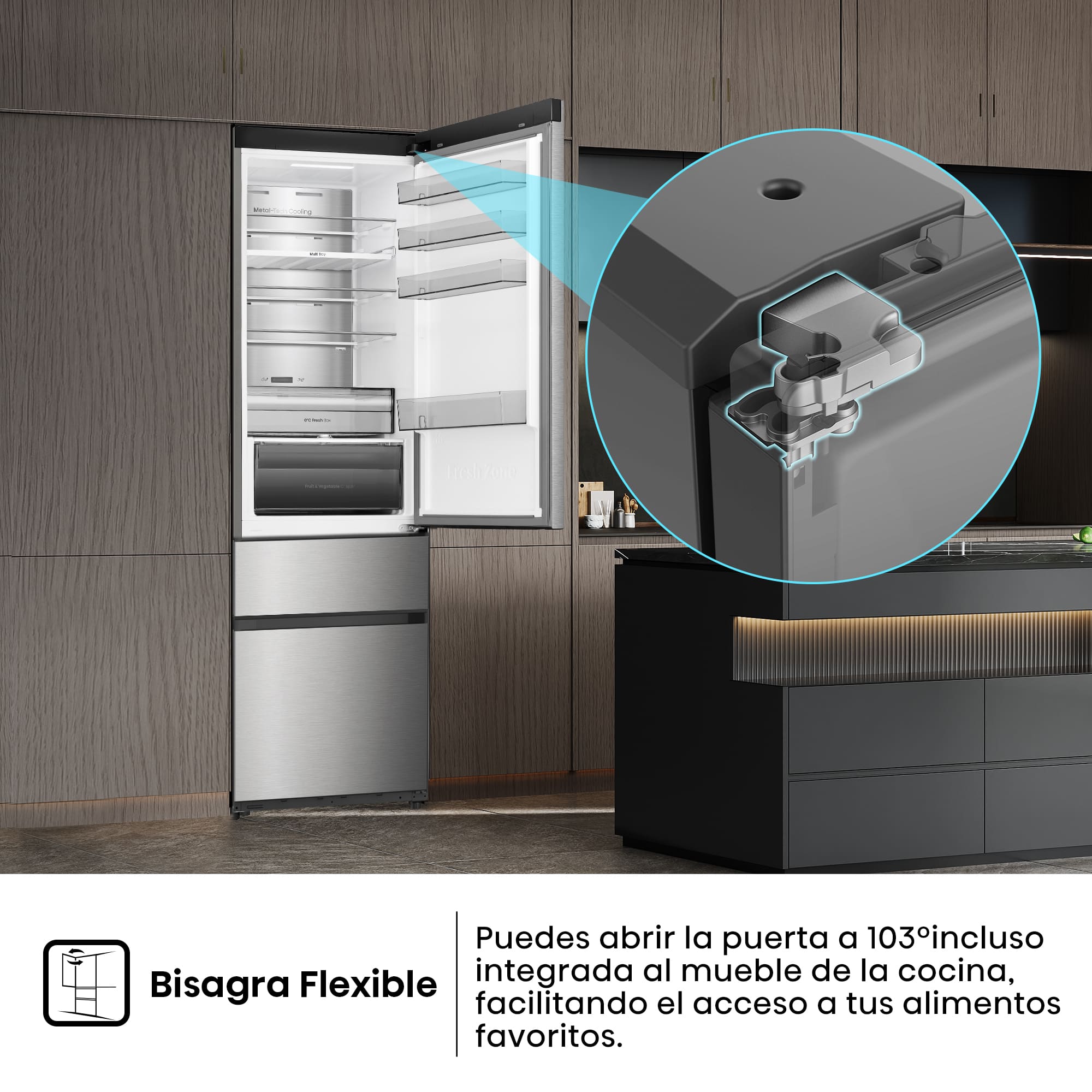 Hisense - RM360K3ASC1 – Frigorífico Combi 3 Puertas De Kitchenfit, Clase C , Capacidad 365L, Color Inox