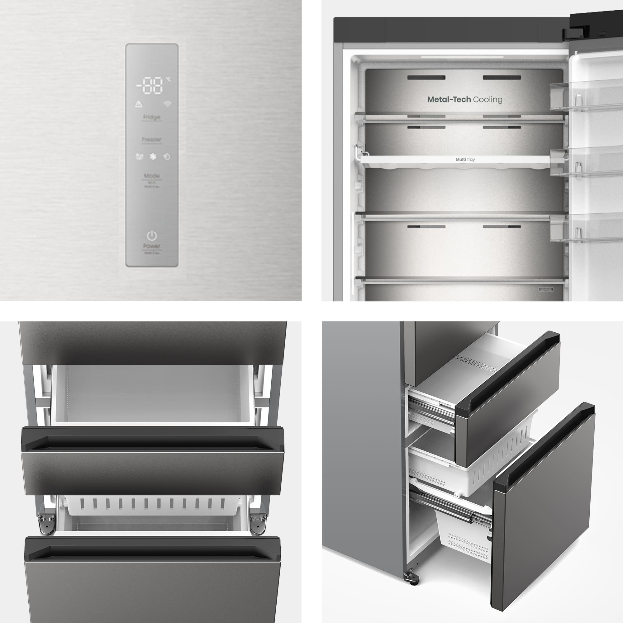 Hisense - RM360K3ASC1 – Frigorífico Combi 3 Puertas De Kitchenfit, Clase C , Capacidad 365L, Color Inox
