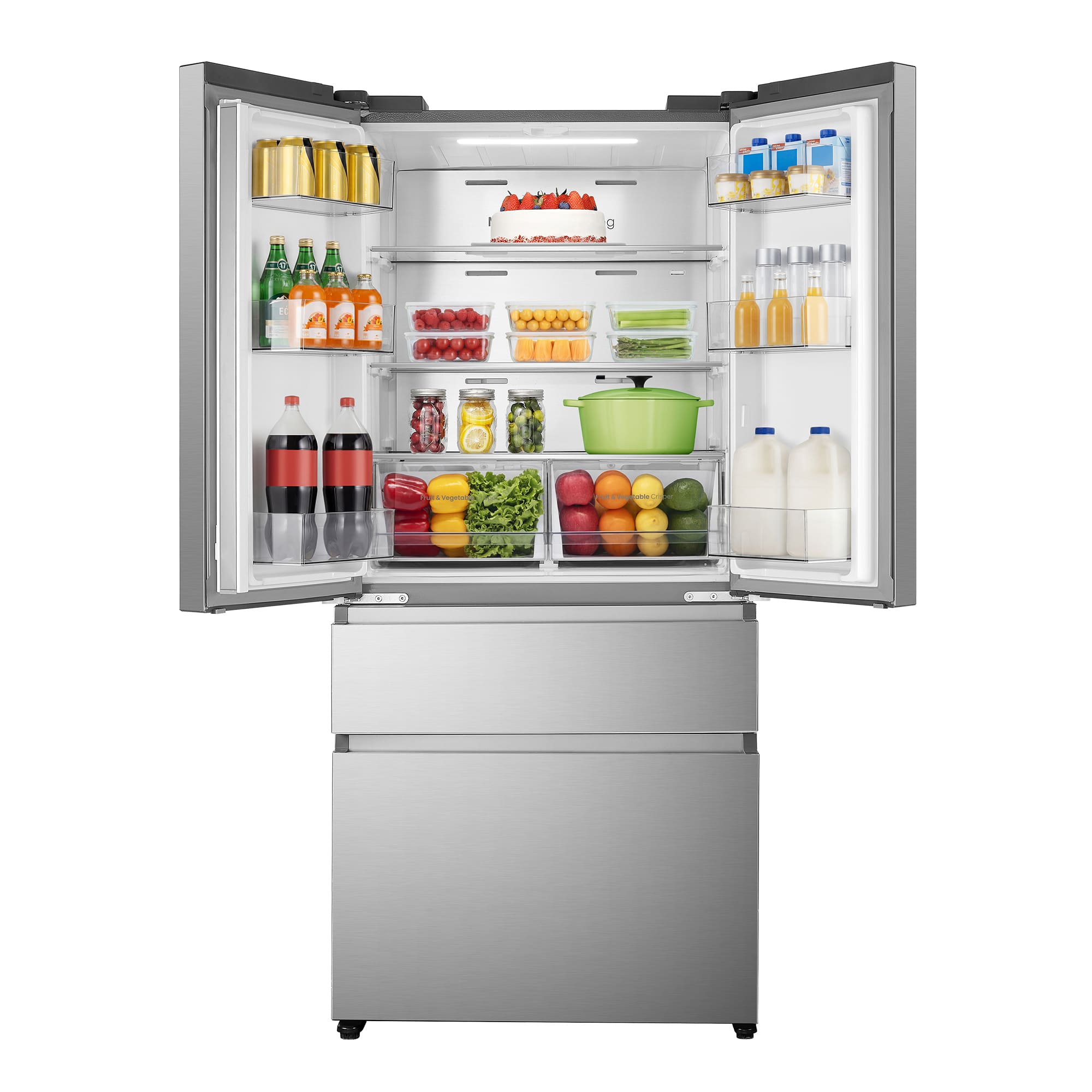 Hisense - RF512P5SSD – Frigorífico Americano Cajón Francés De Libre Instalación, Clase D, Capacidad 510L, Color Inox