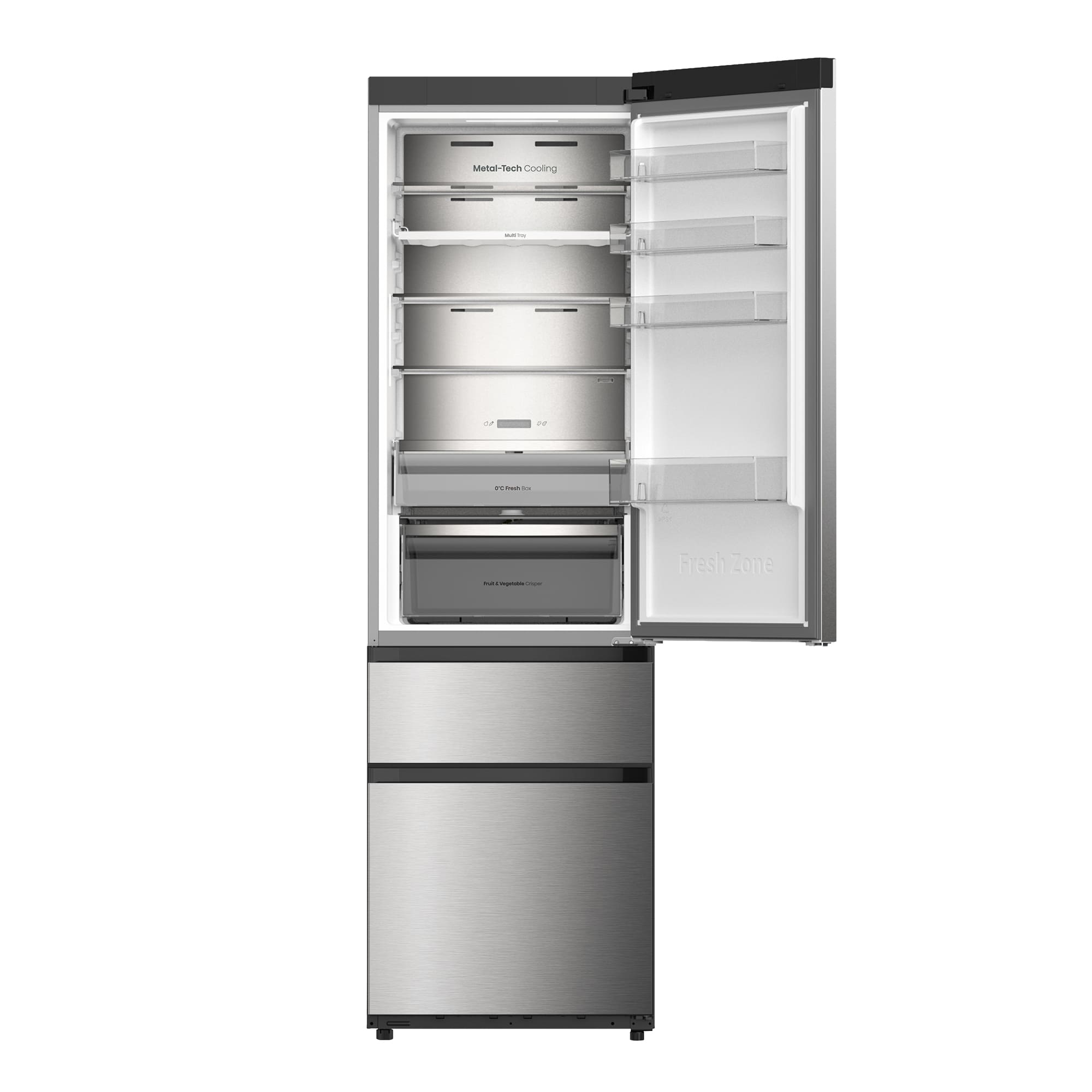 Hisense - RM360K3ASC1 – Frigorífico Combi 3 Puertas De Kitchenfit, Clase C , Capacidad 365L, Color Inox