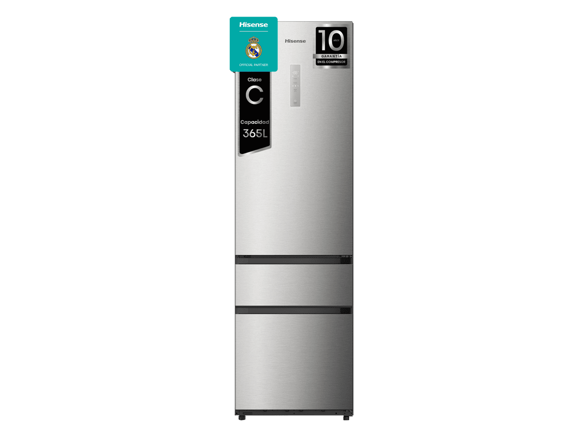 Hisense - RM360K3ASC1 – Frigorífico Combi 3 Puertas De Kitchenfit, Clase C , Capacidad 365L, Color Inox, , 